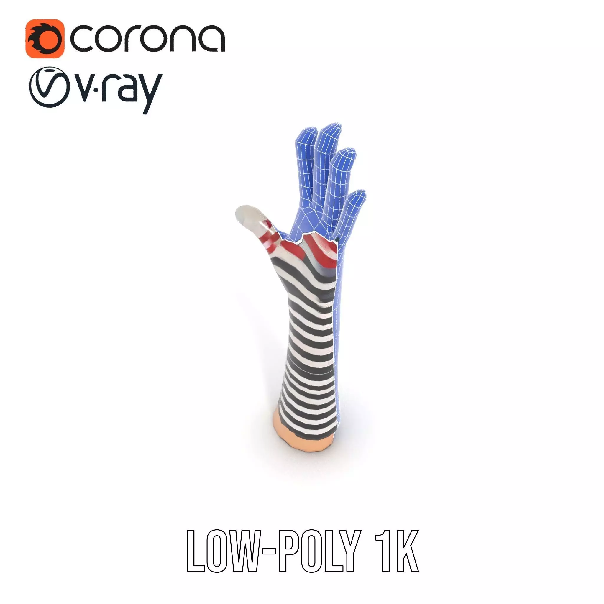 Striped Knit Glove Model Pack Low-poly 3D model_16