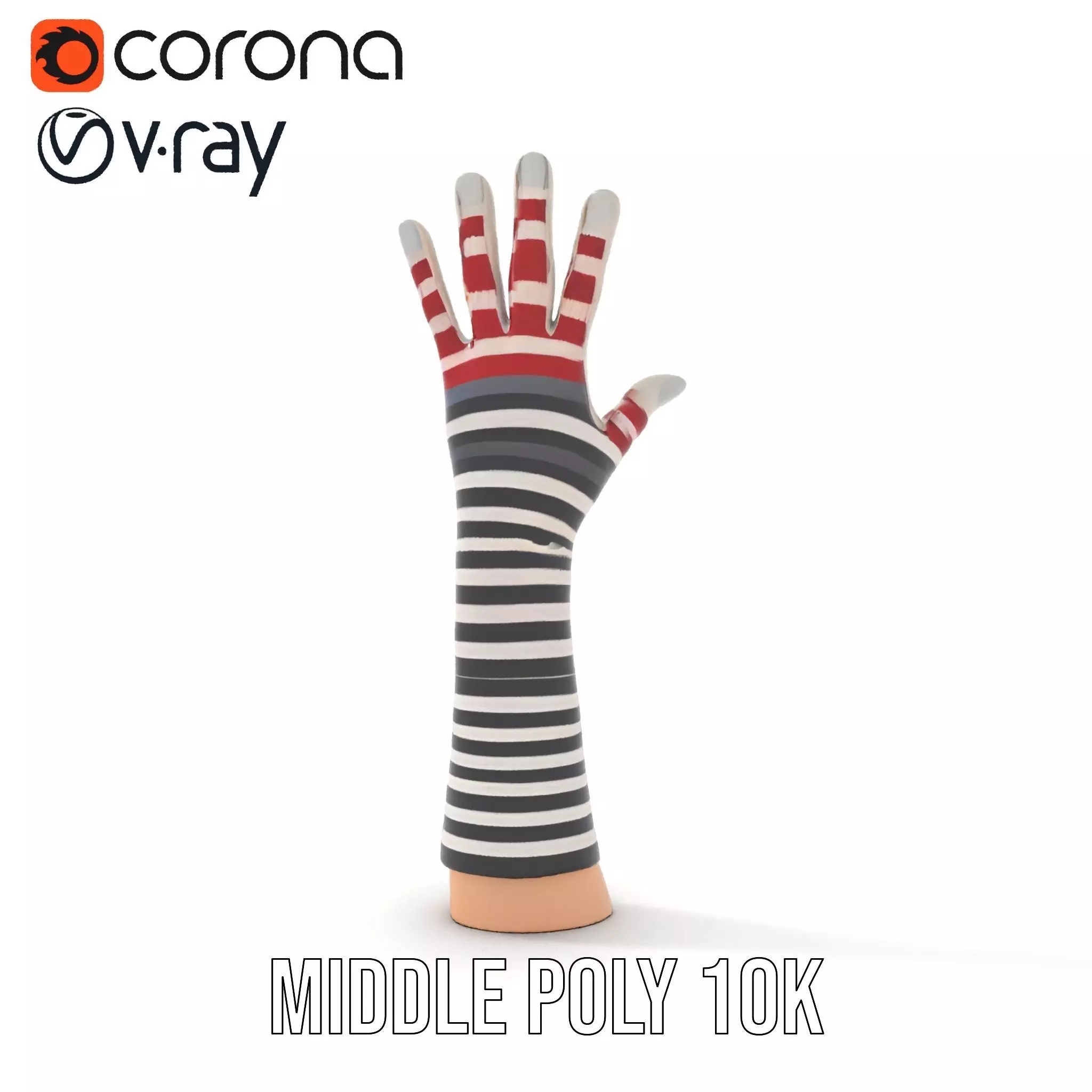 Striped Knit Glove Model Pack Low-poly 3D model_5