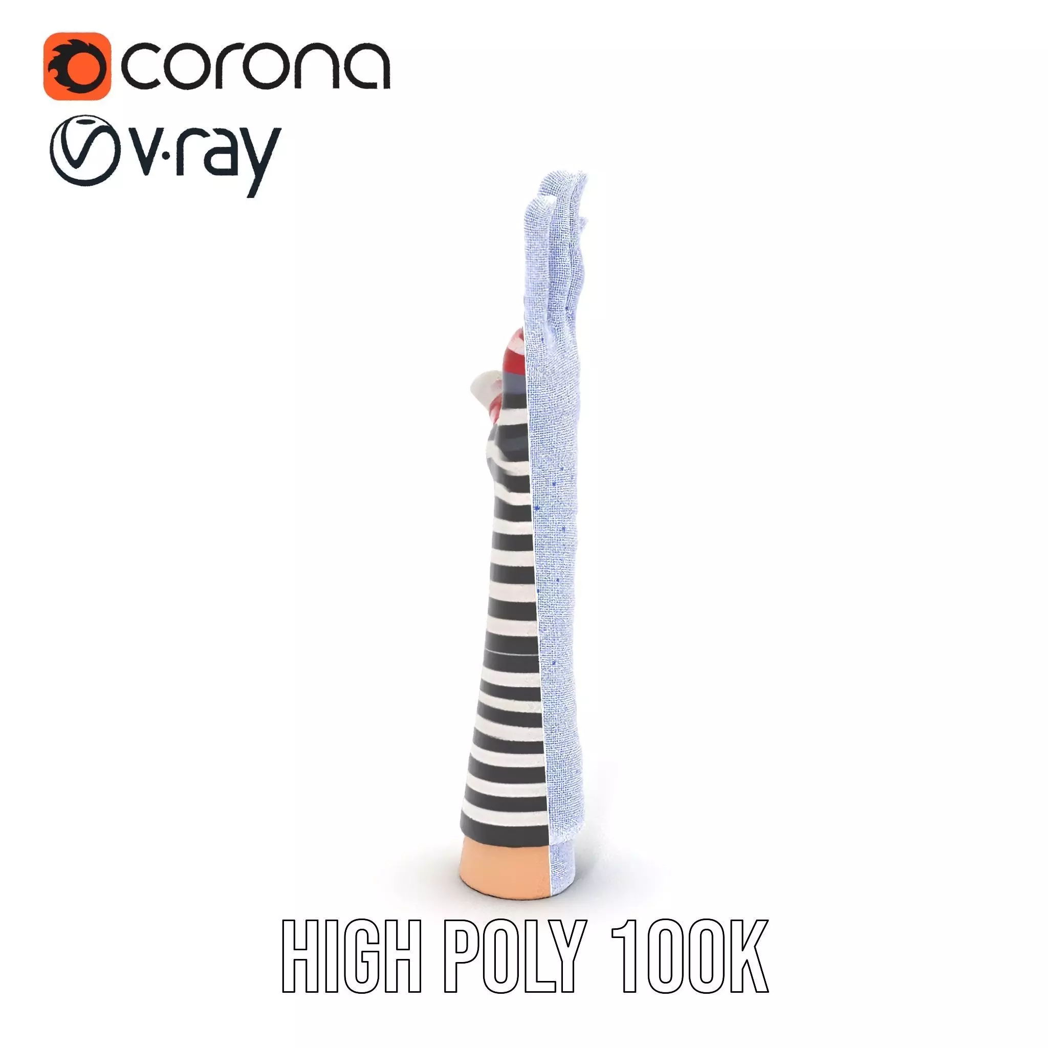 Striped Knit Glove Model Pack Low-poly 3D model_23