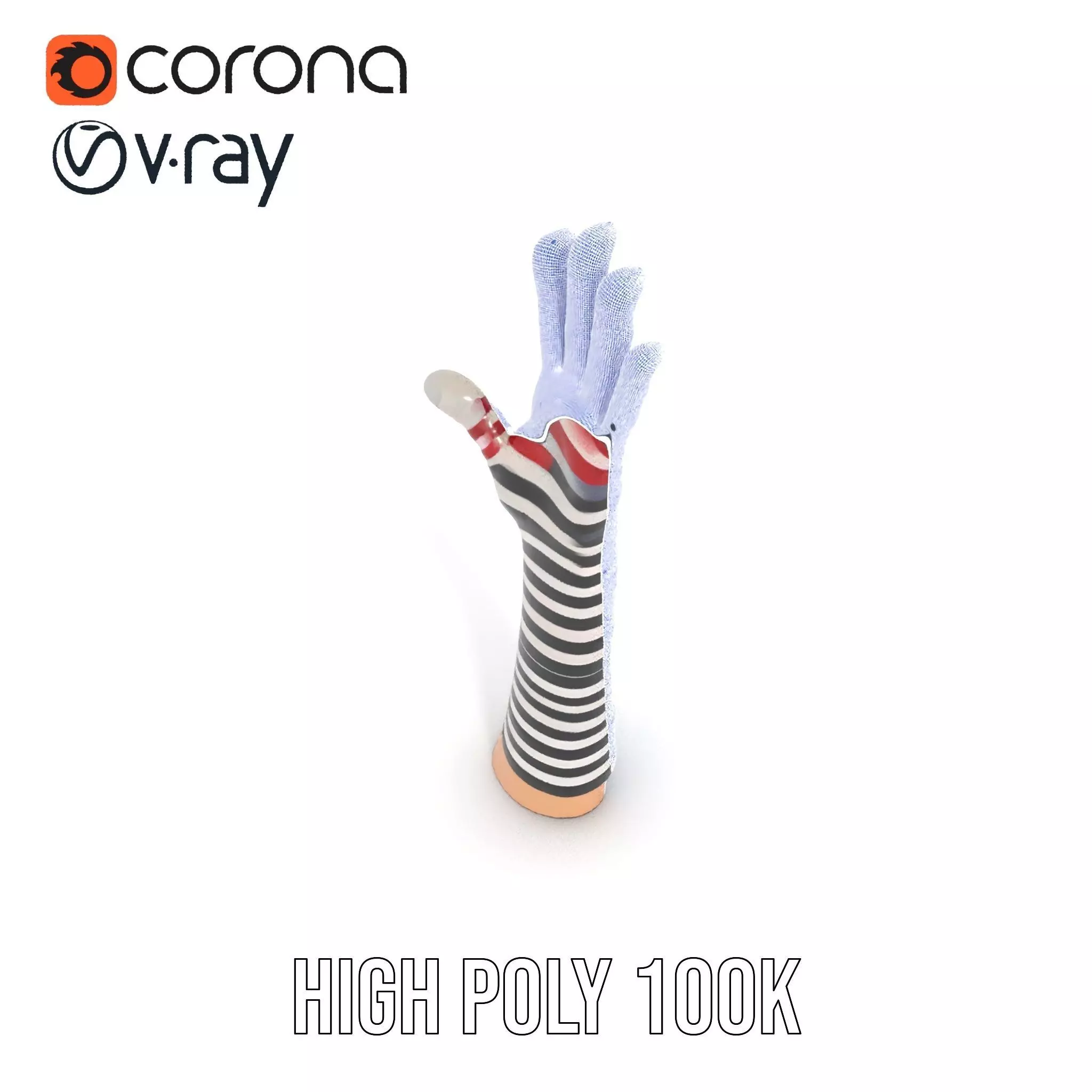 Striped Knit Glove Model Pack Low-poly 3D model_20