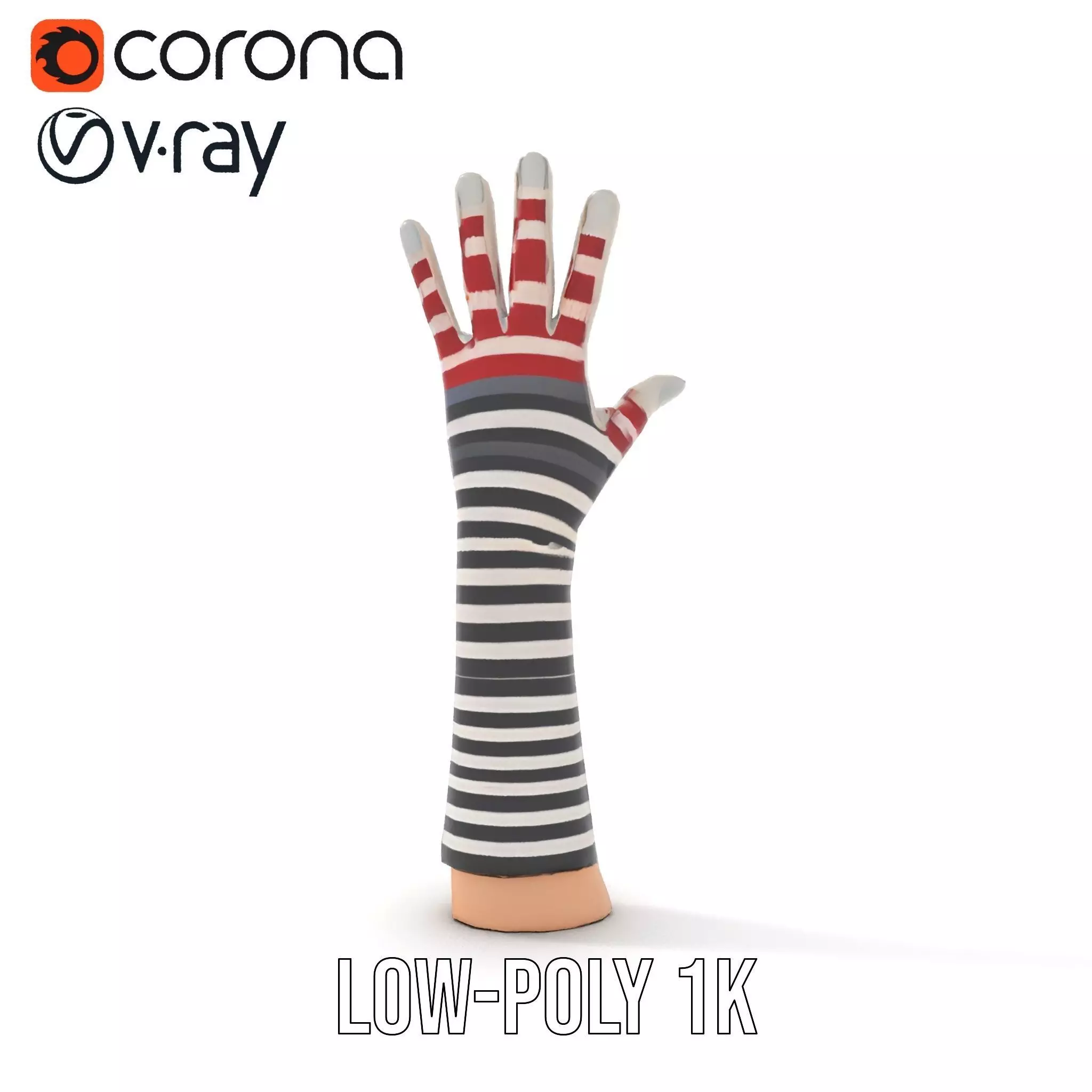 Striped Knit Glove Model Pack Low-poly 3D model_19