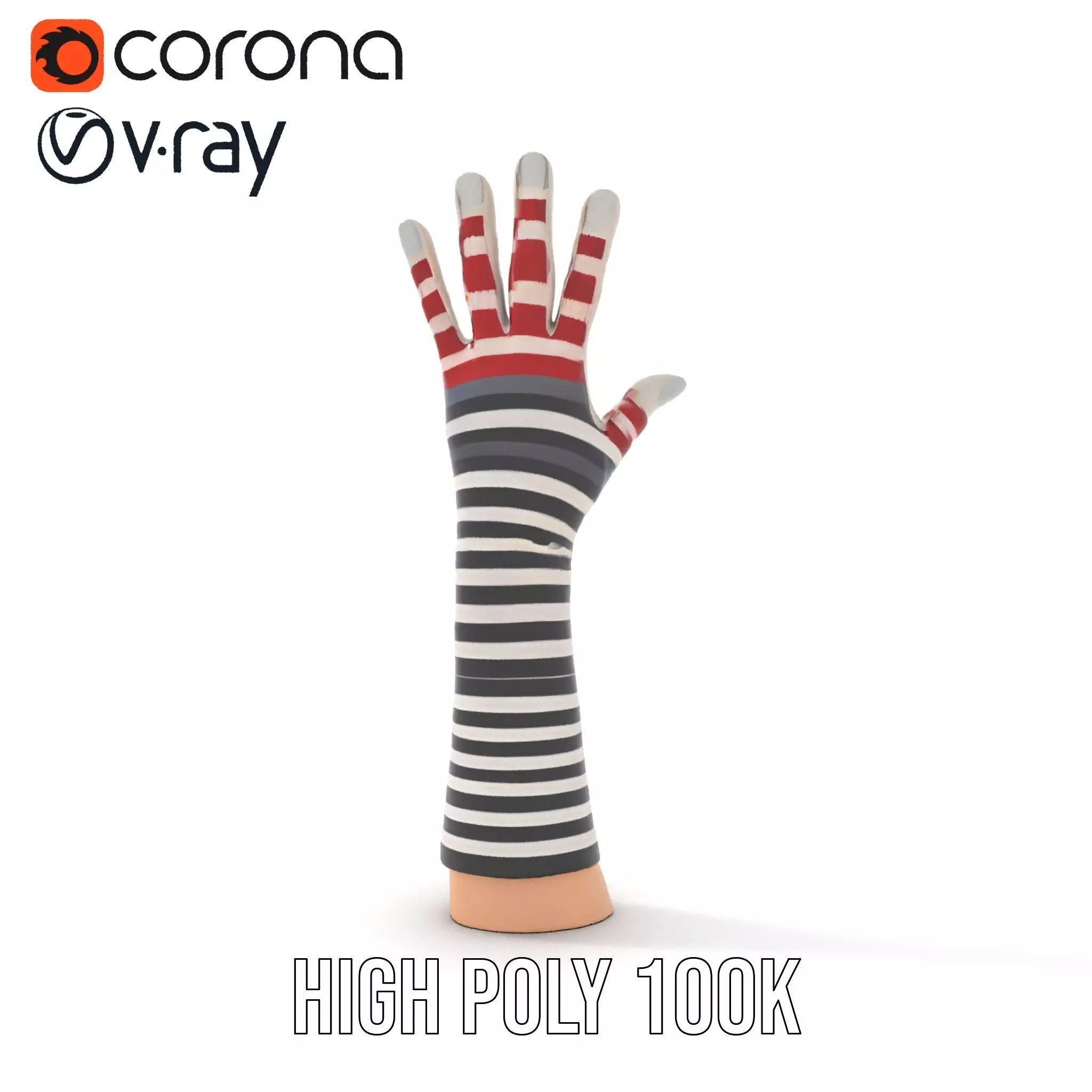 Striped Knit Glove Model Pack Low-poly 3D model_17