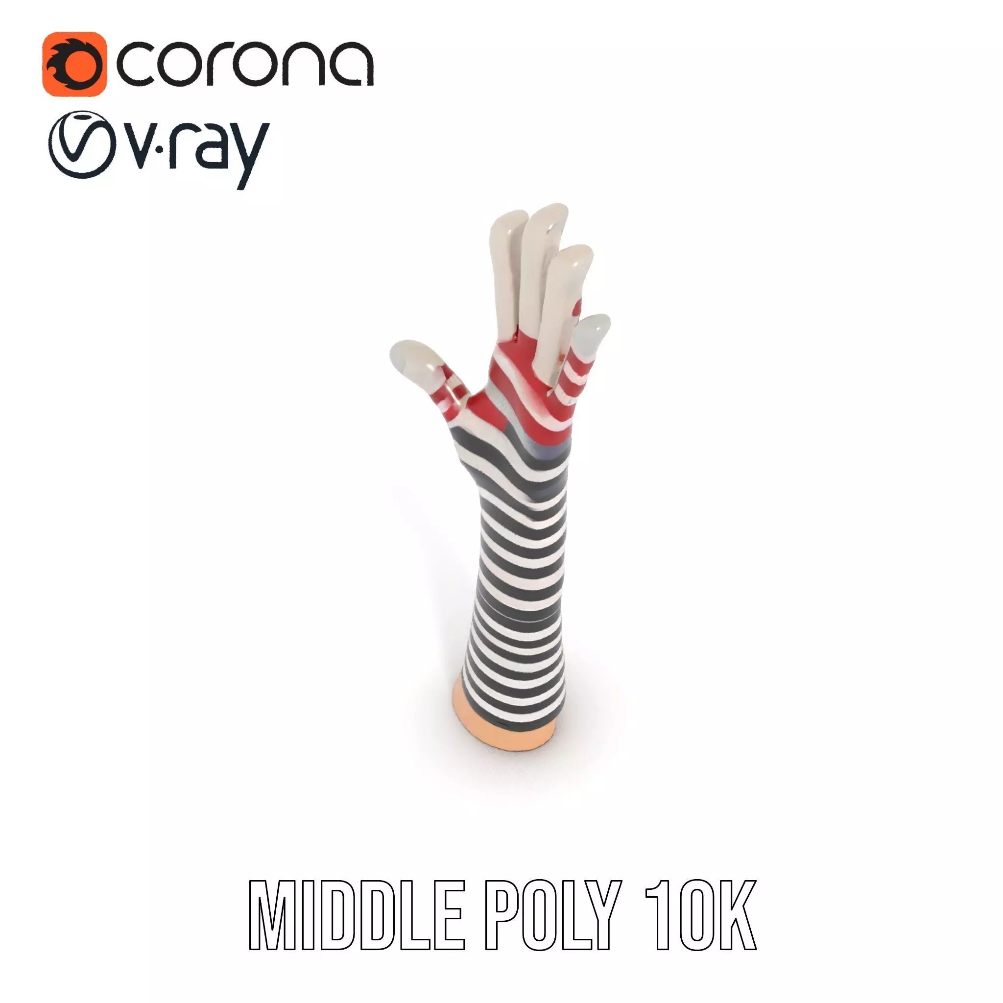 Striped Knit Glove Model Pack Low-poly 3D model_15