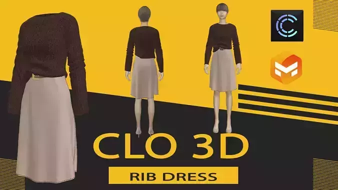 Rib dress Marvelous Designer or Clo3D ZPRJ