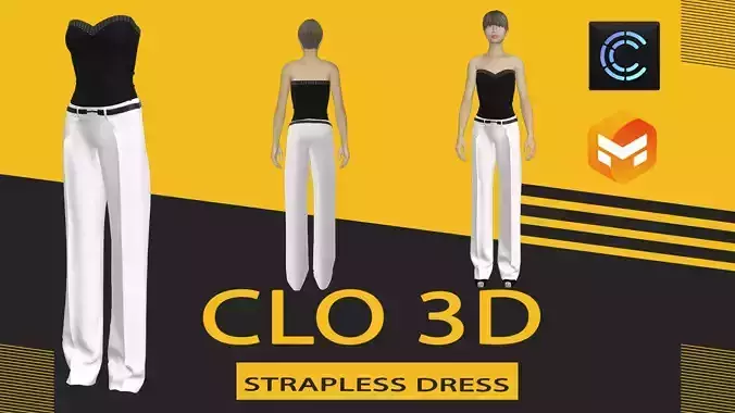 Strapless dress Marvelous Designer or Clo3D ZPRJ