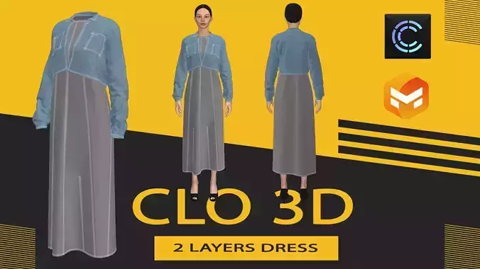 2Layers Dress Marvelous Designer or Clo3D ZPRJ