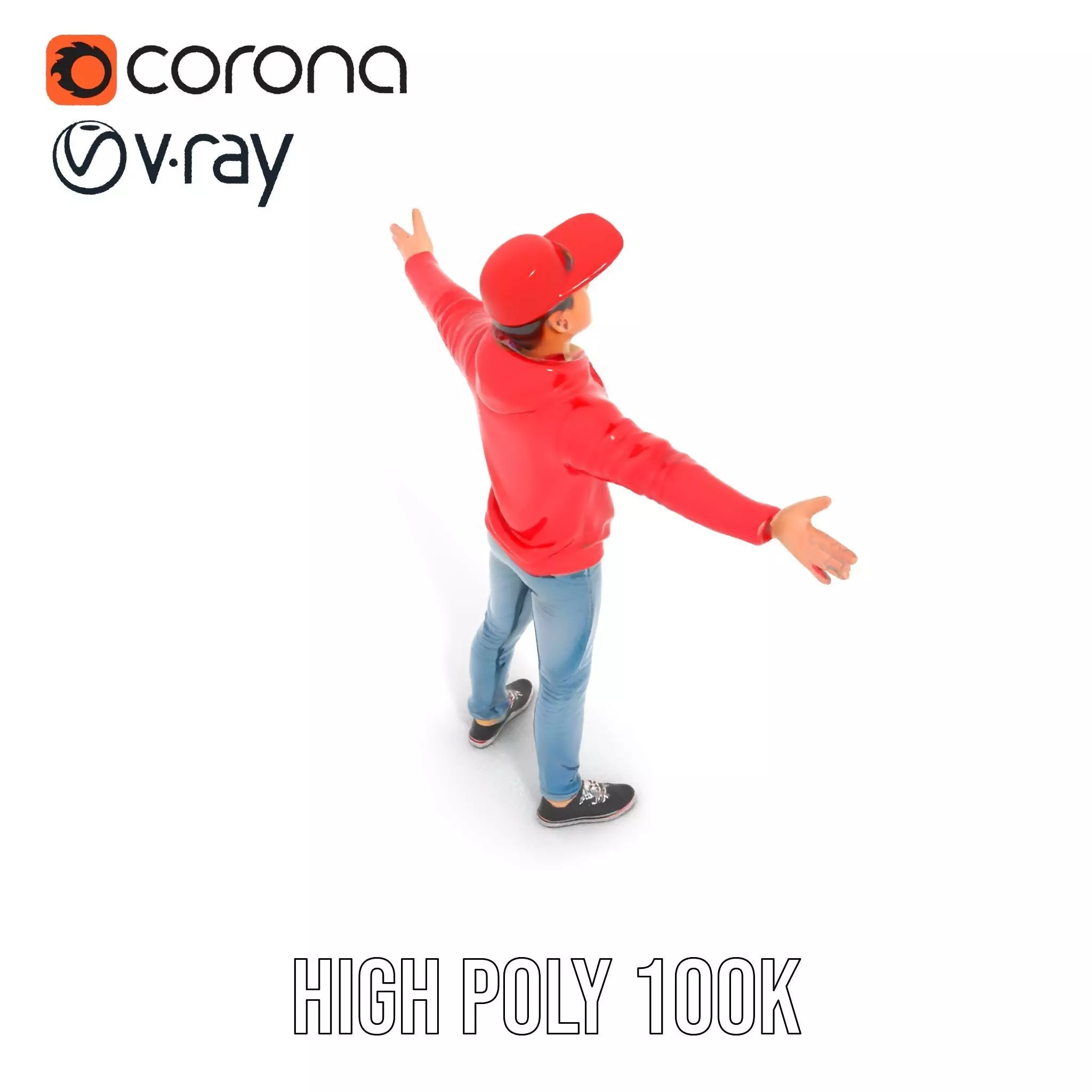 Casual Male Character in Red Hoodie Model Pack Low-poly 3D model_9