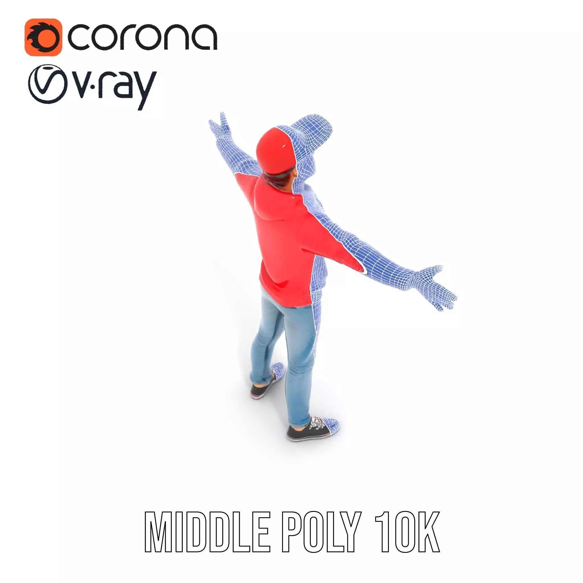 Casual Male Character in Red Hoodie Model Pack Low-poly 3D model_16