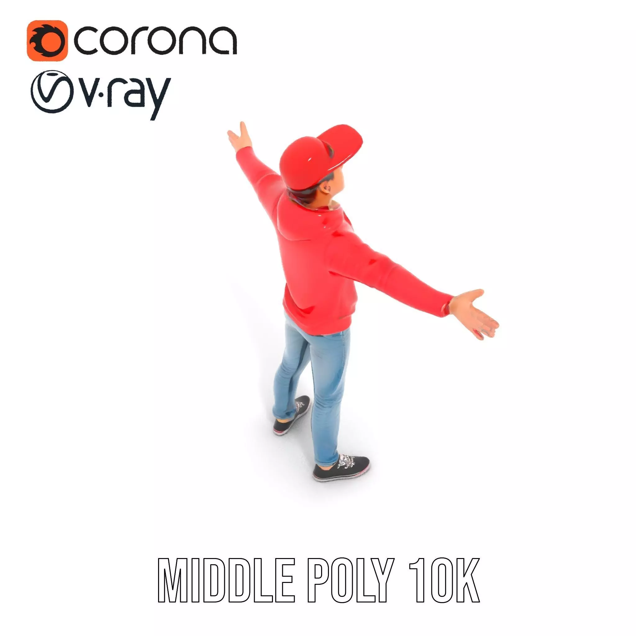 Casual Male Character in Red Hoodie Model Pack Low-poly 3D model_19