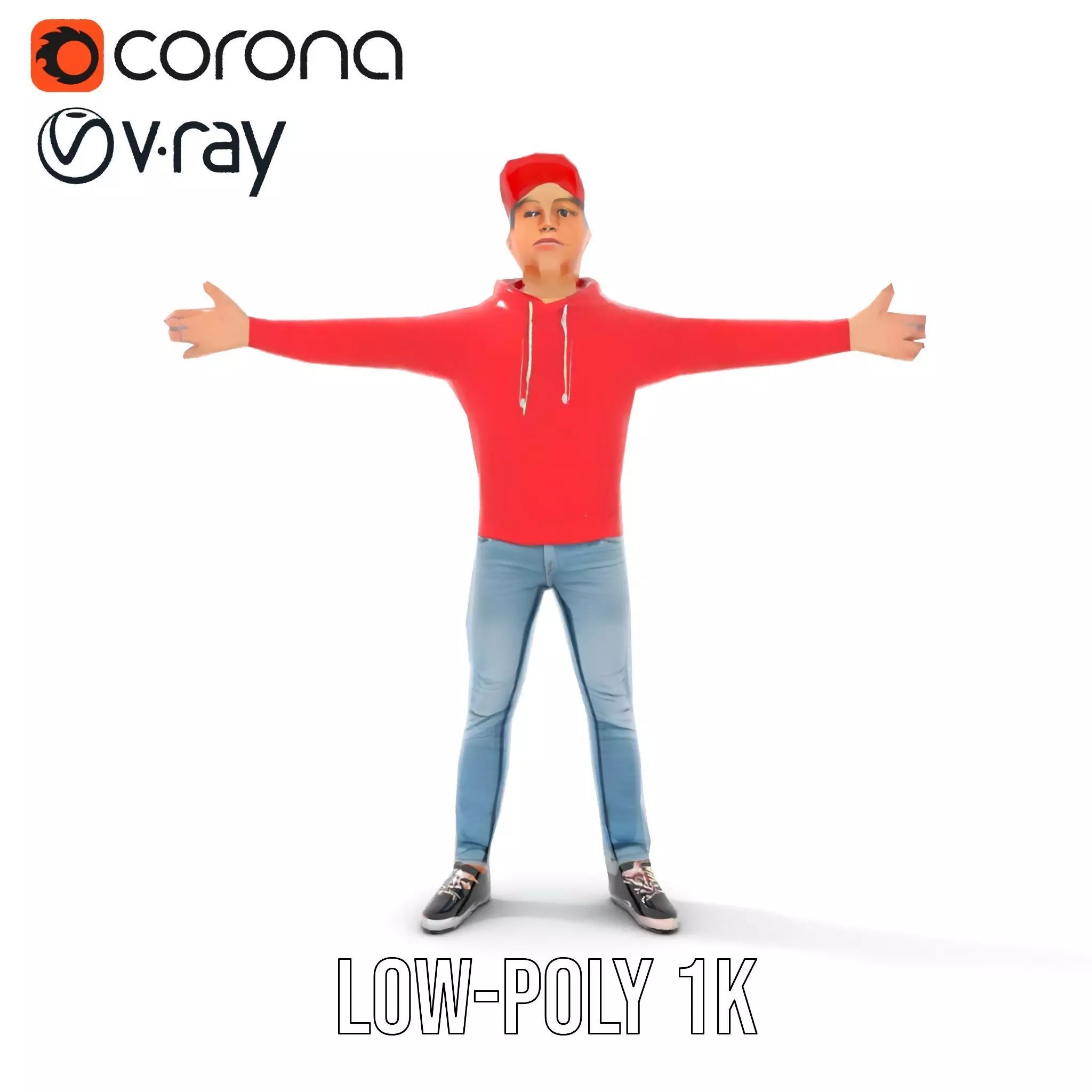 Casual Male Character in Red Hoodie Model Pack Low-poly 3D model_7