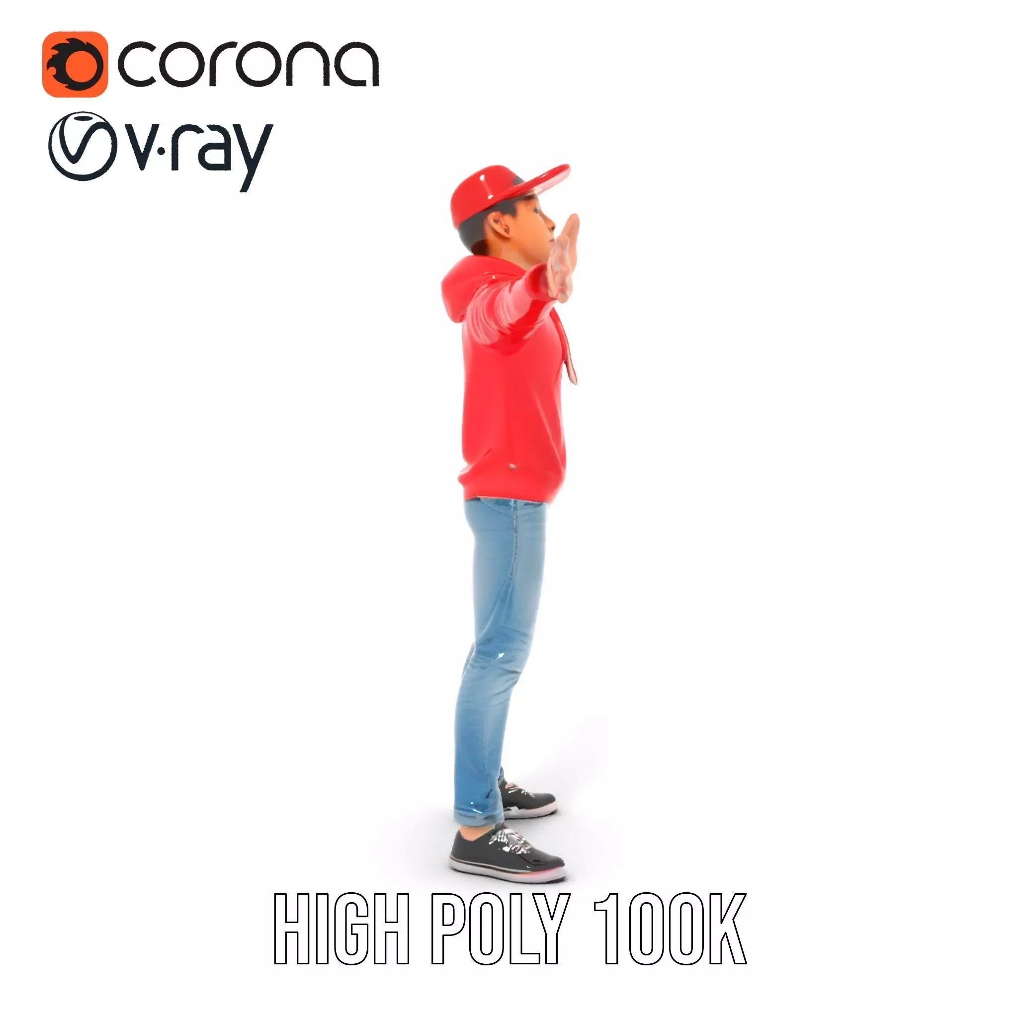 Casual Male Character in Red Hoodie Model Pack Low-poly 3D model_15