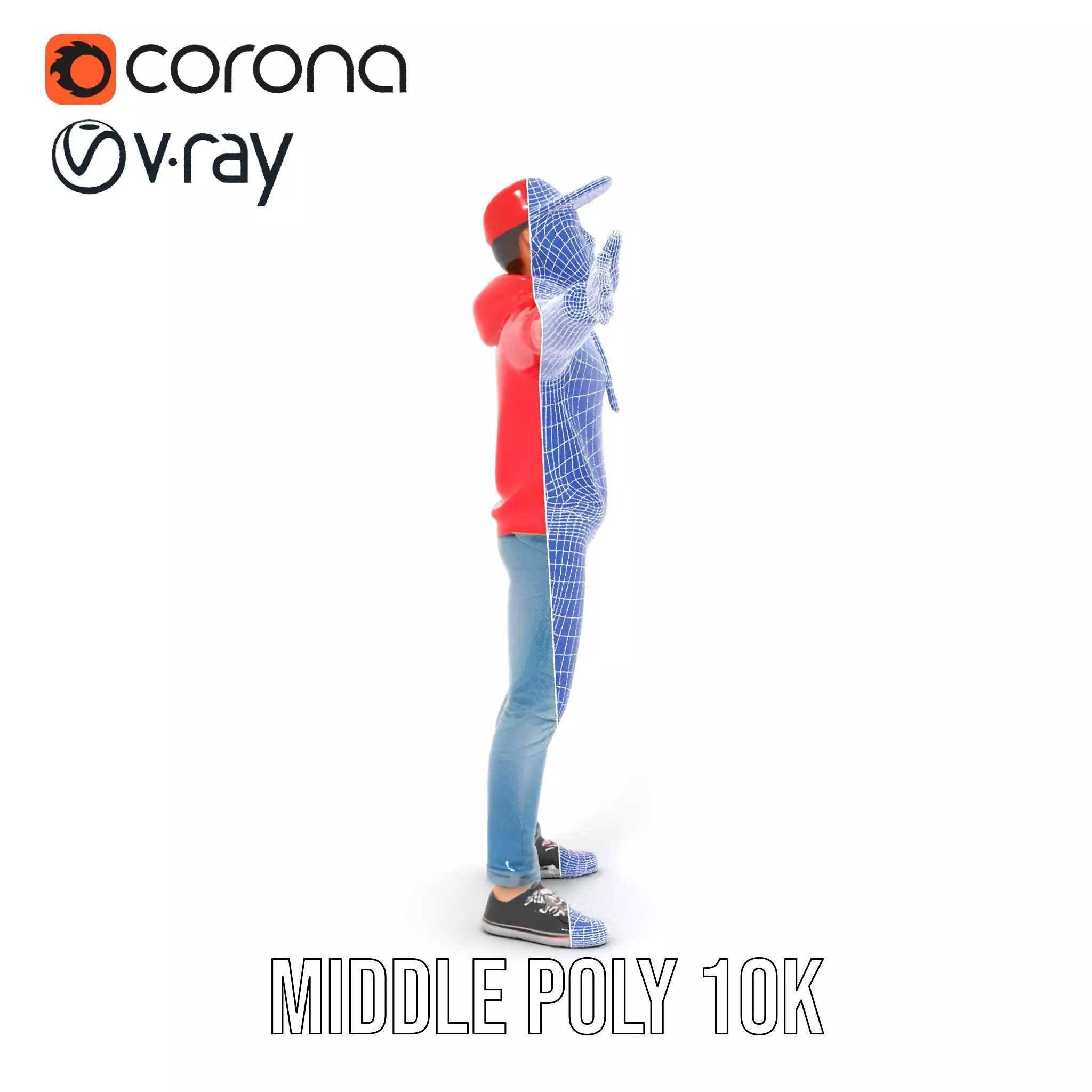 Casual Male Character in Red Hoodie Model Pack Low-poly 3D model_10