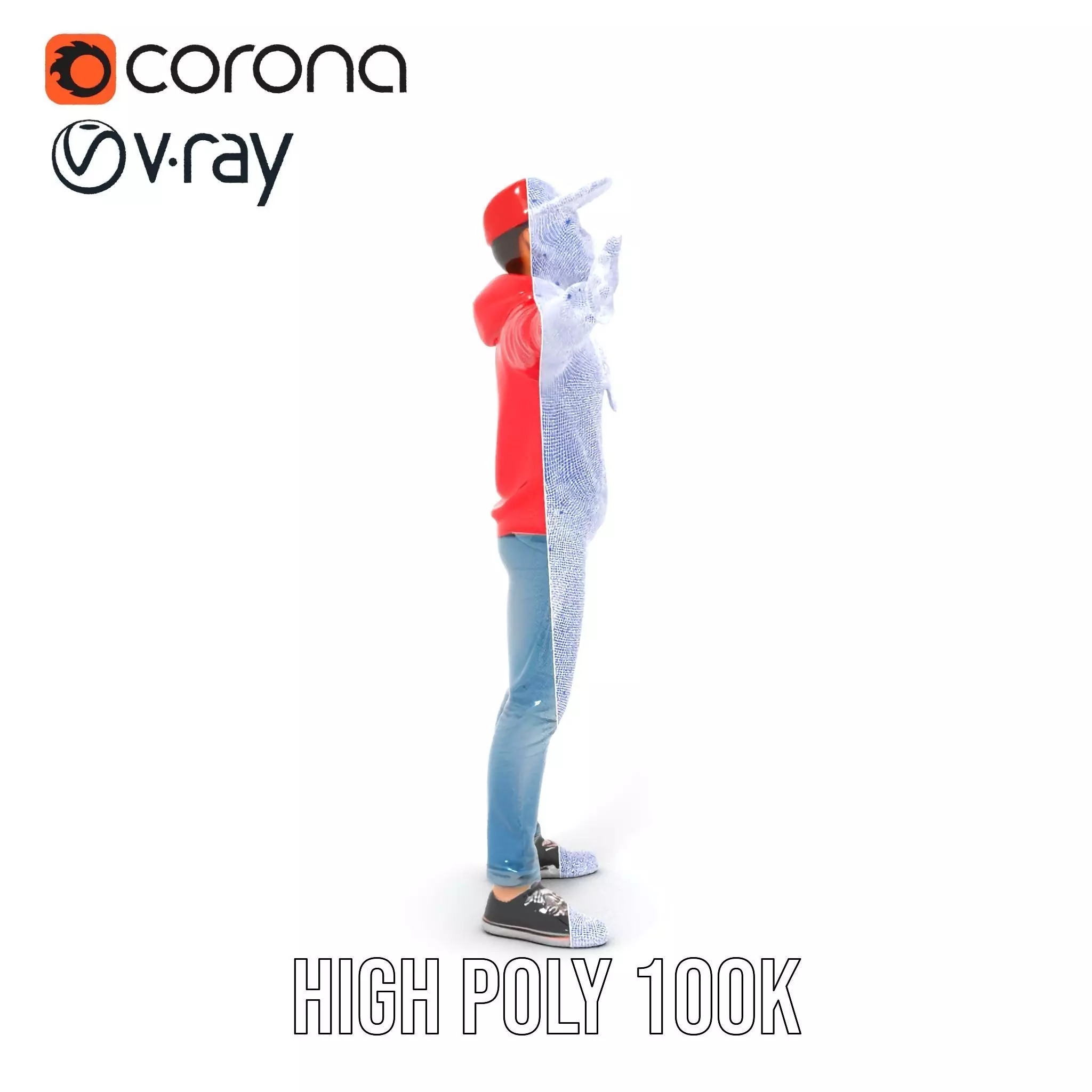 Casual Male Character in Red Hoodie Model Pack Low-poly 3D model_25