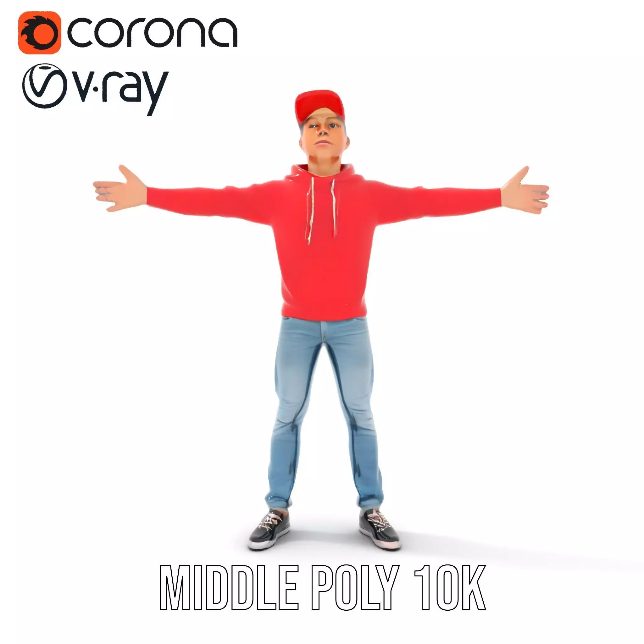 Casual Male Character in Red Hoodie Model Pack Low-poly 3D model_5