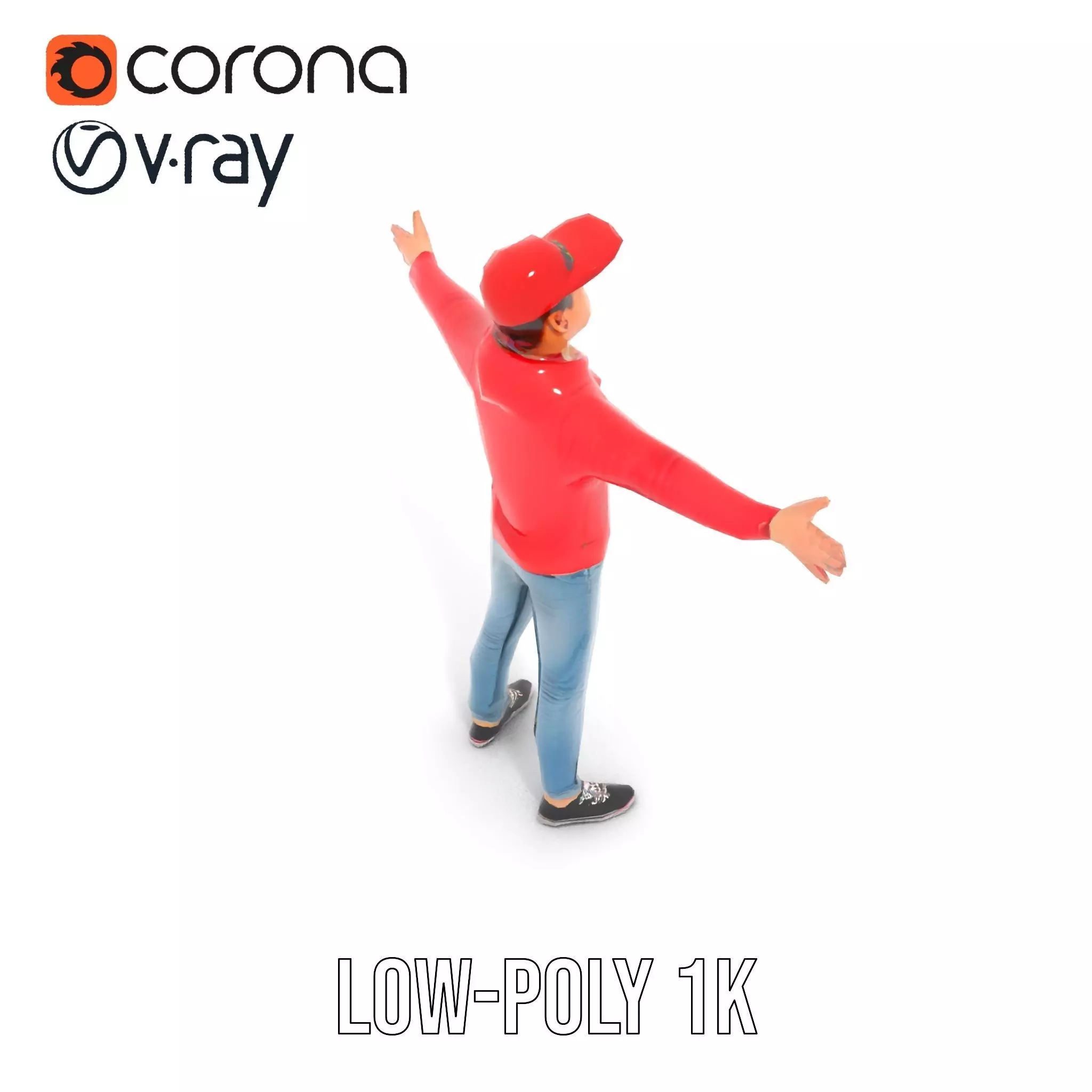 Casual Male Character in Red Hoodie Model Pack Low-poly 3D model_14