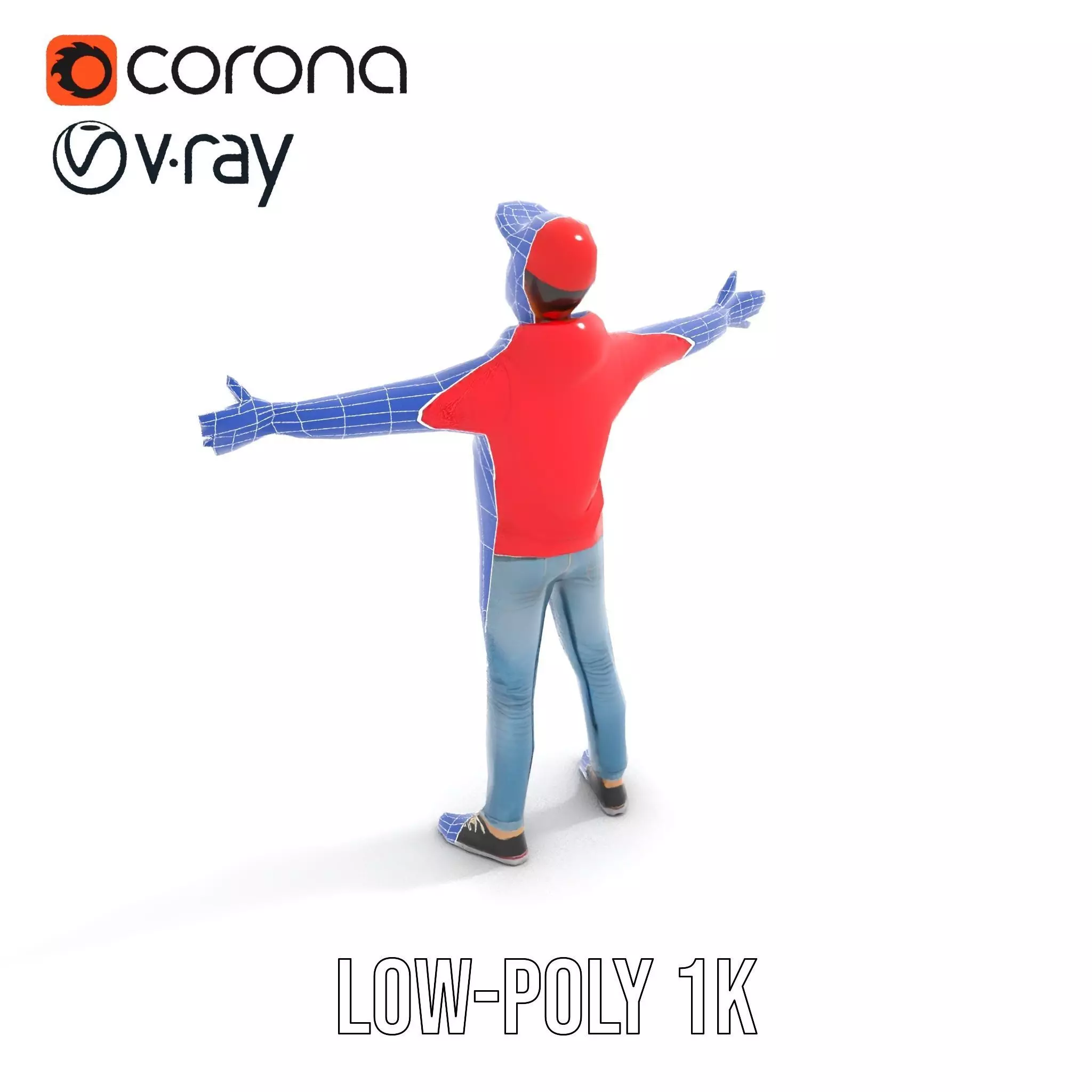 Casual Male Character in Red Hoodie Model Pack Low-poly 3D model_20