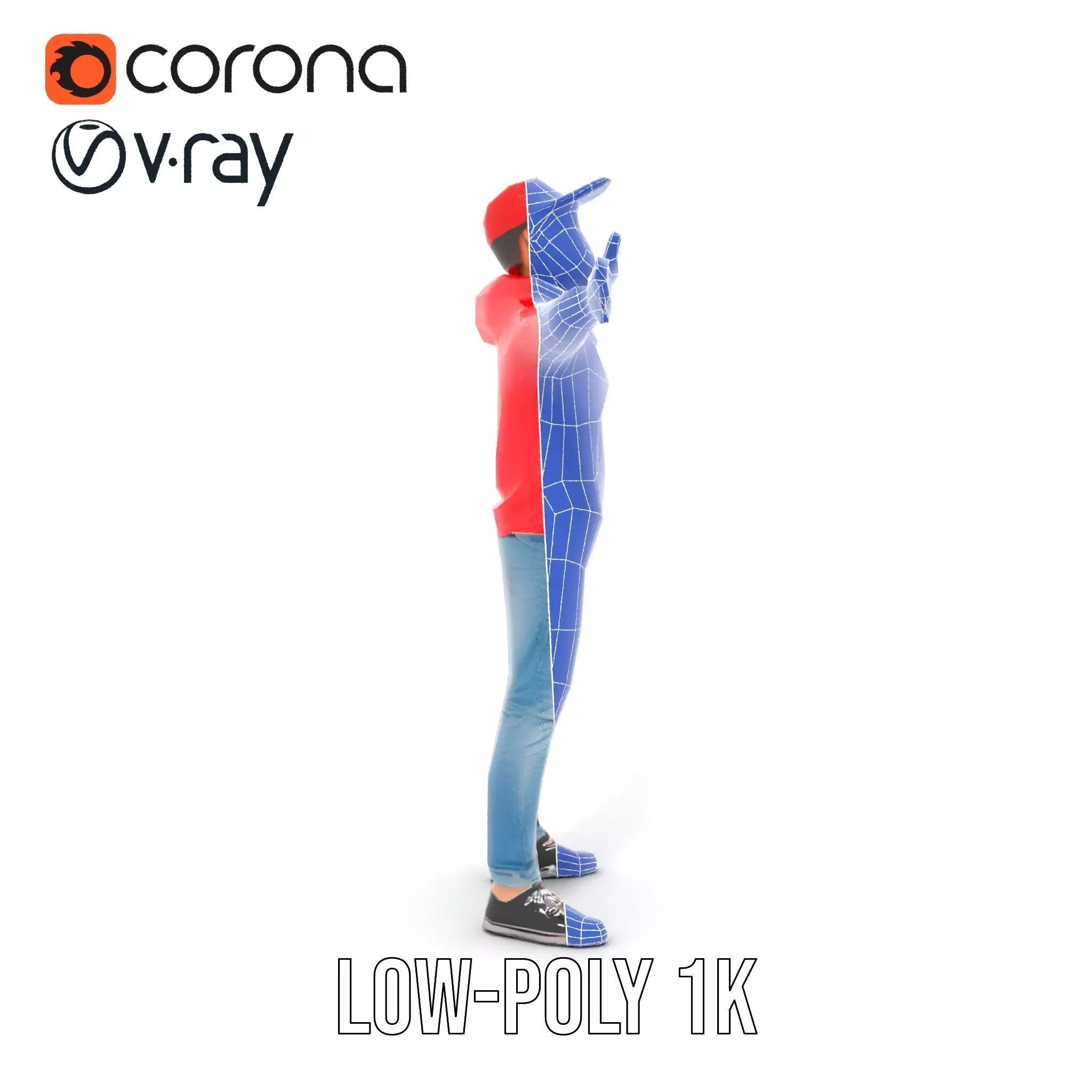 Casual Male Character in Red Hoodie Model Pack Low-poly 3D model_30