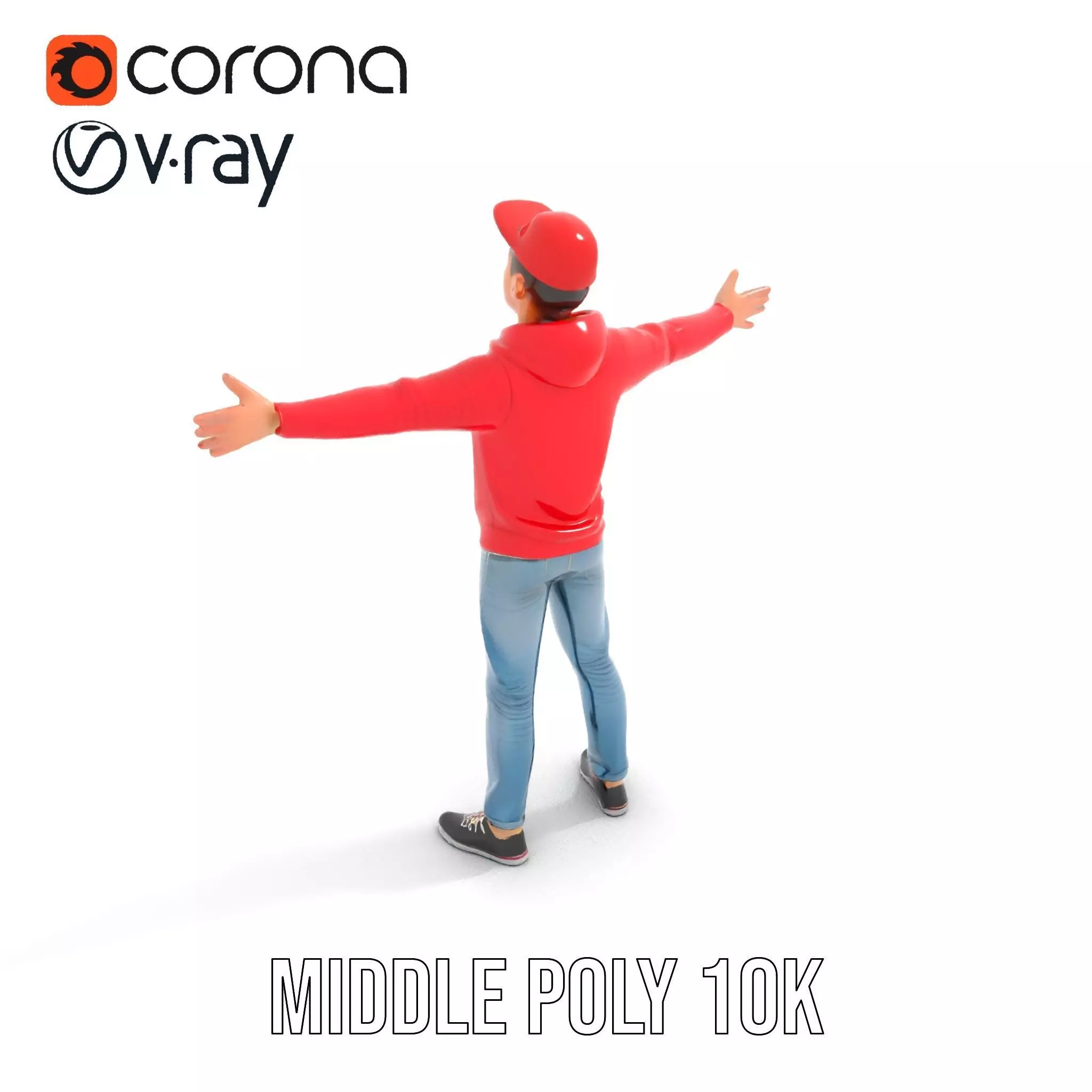 Casual Male Character in Red Hoodie Model Pack Low-poly 3D model_6