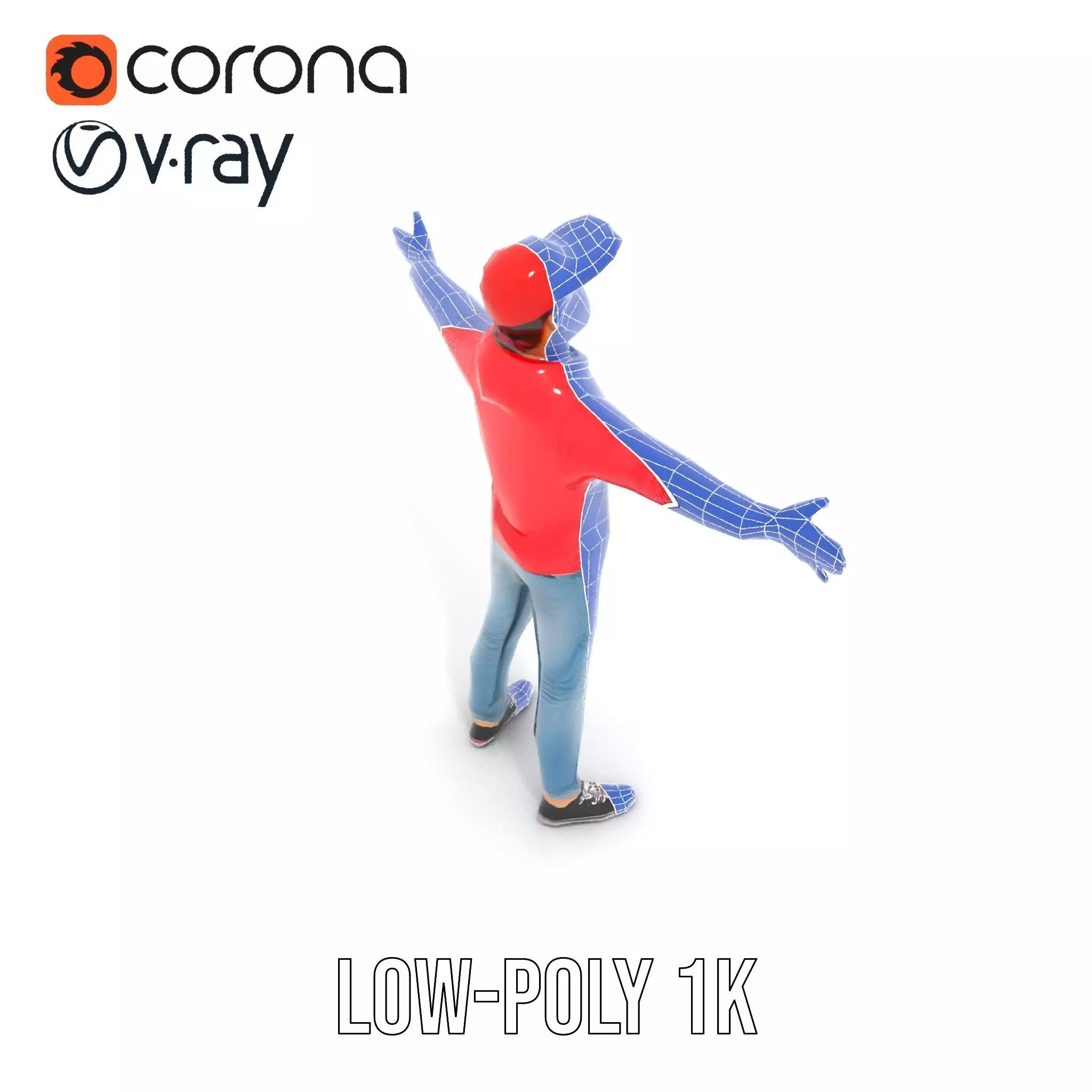 Casual Male Character in Red Hoodie Model Pack Low-poly 3D model_8