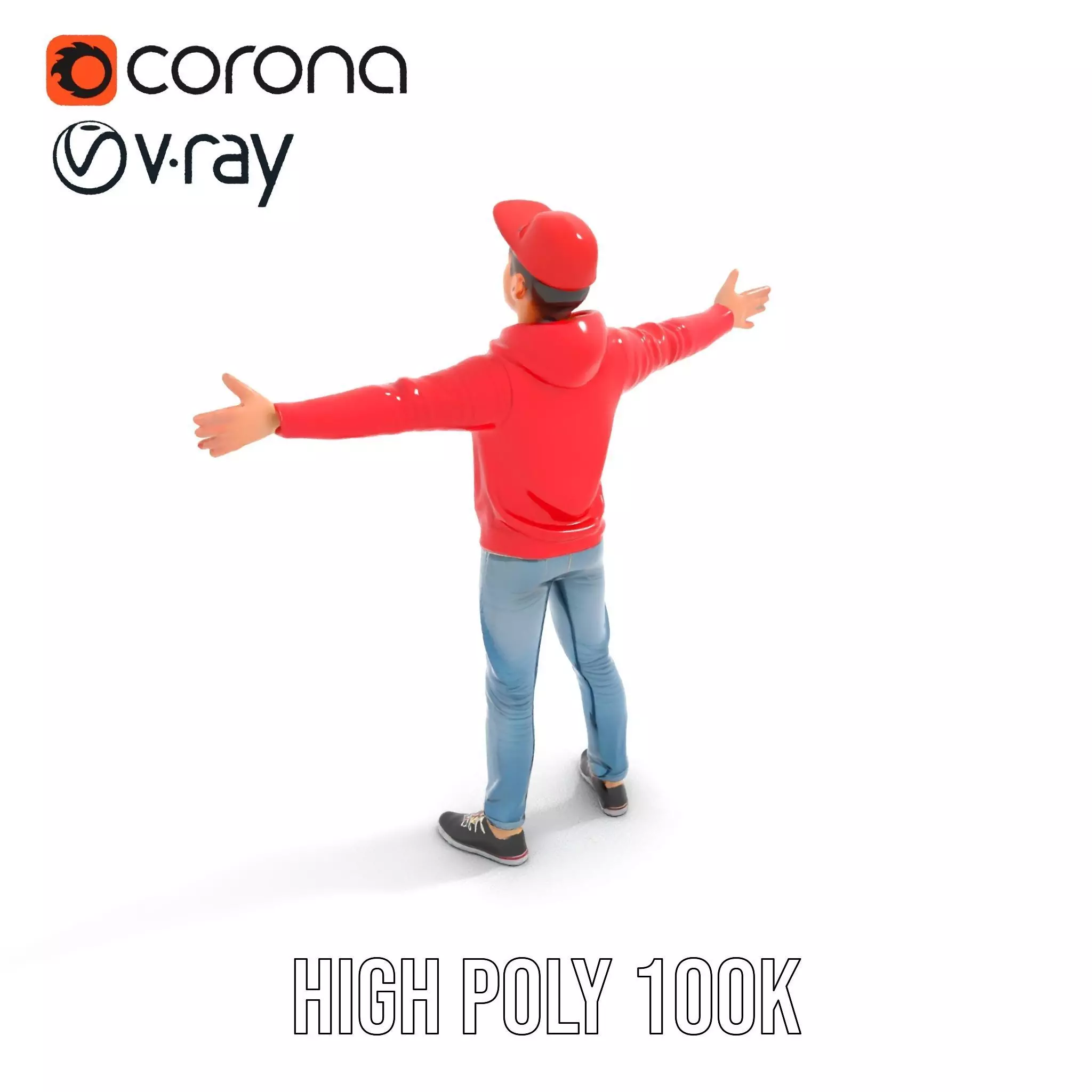 Casual Male Character in Red Hoodie Model Pack Low-poly 3D model_12