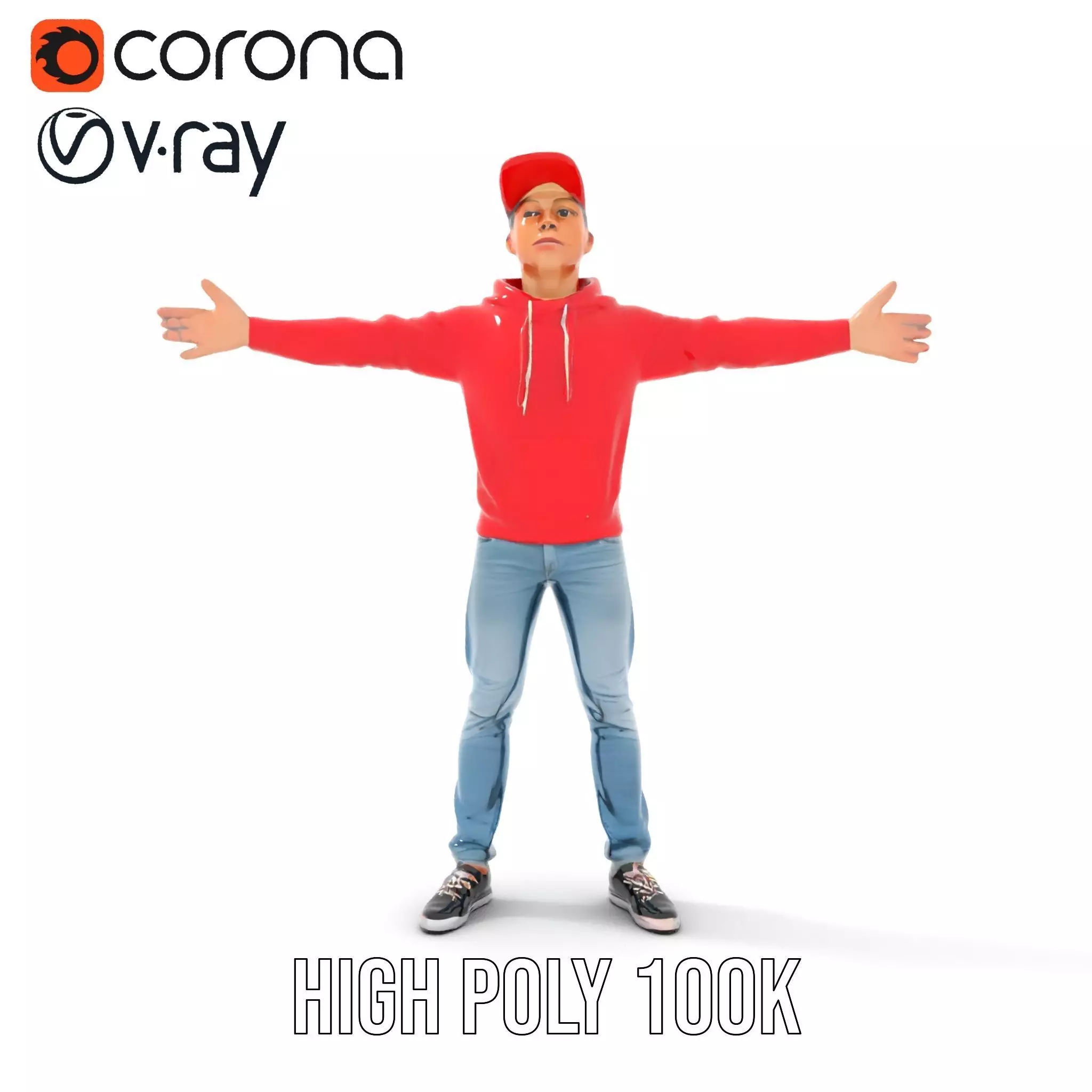 Casual Male Character in Red Hoodie Model Pack Low-poly 3D model_18