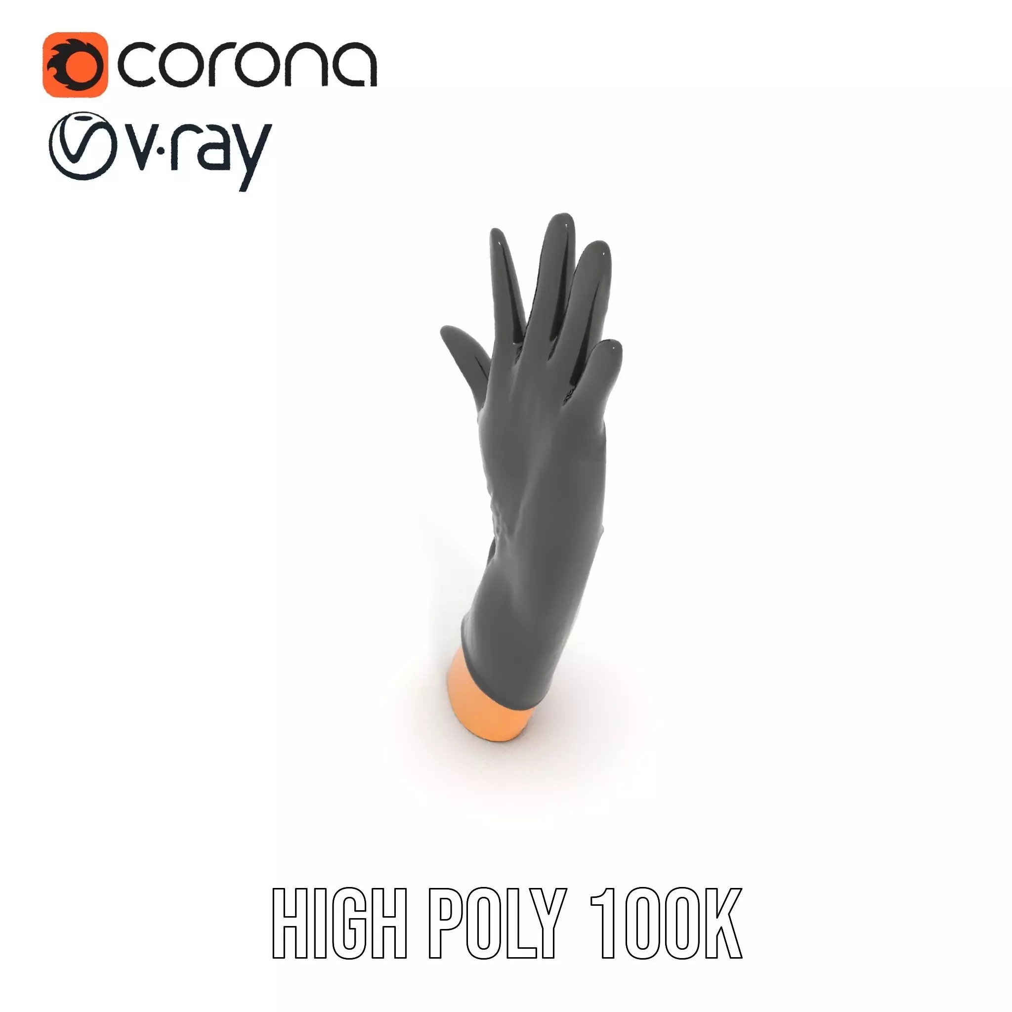Black Leather Glove Model Pack Low-poly 3D model_12