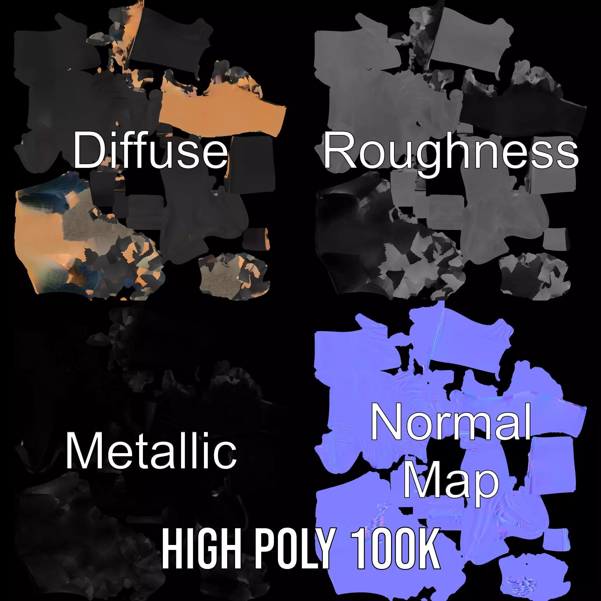 Black Leather Glove Model Pack Low-poly 3D model_3