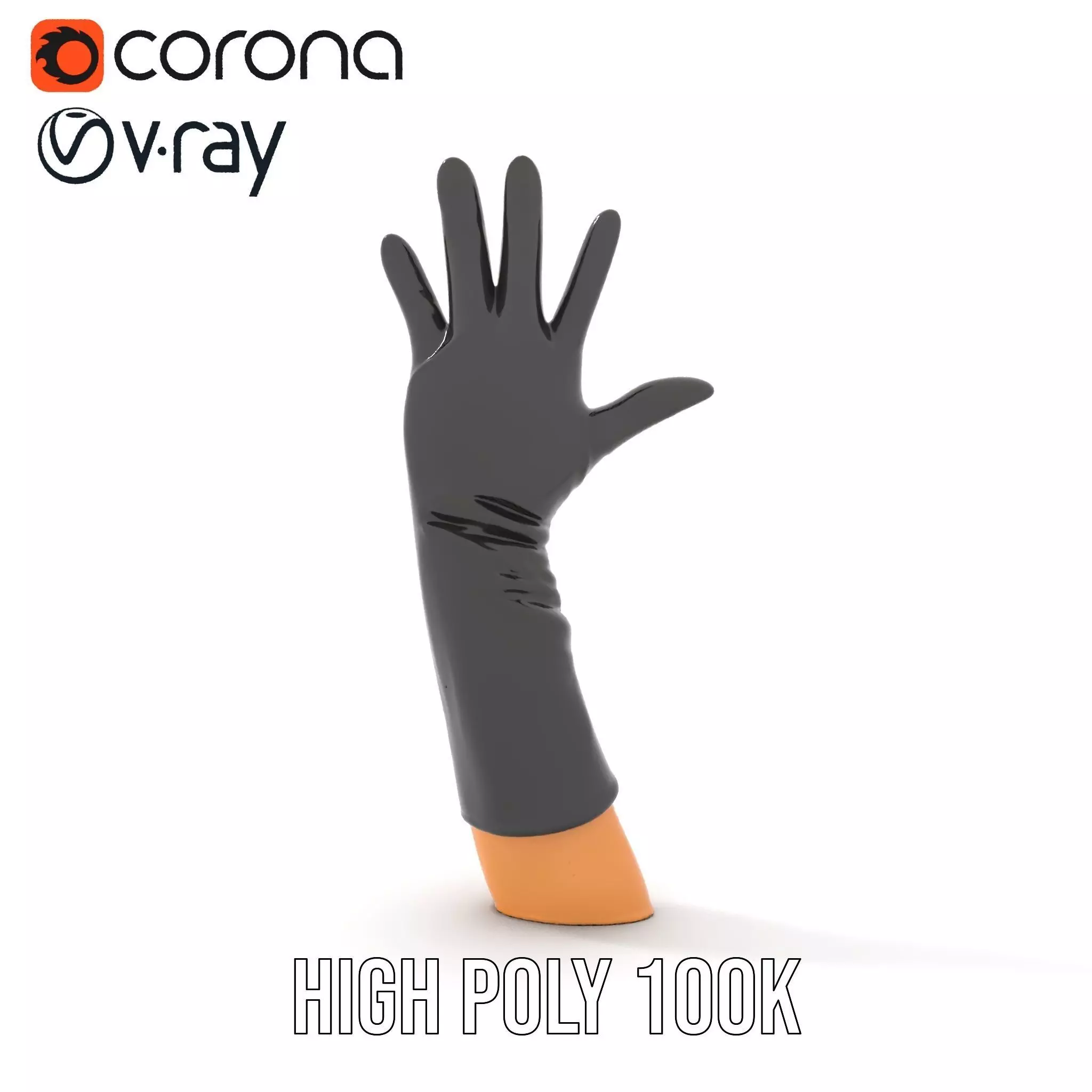 Black Leather Glove Model Pack Low-poly 3D model_17