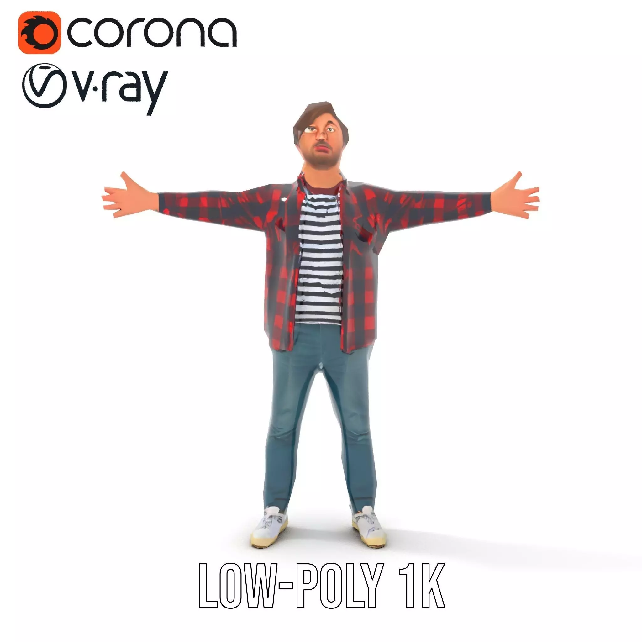 Casual Male Character with Plaid Shirt Model Pack Low-poly 3D model_18