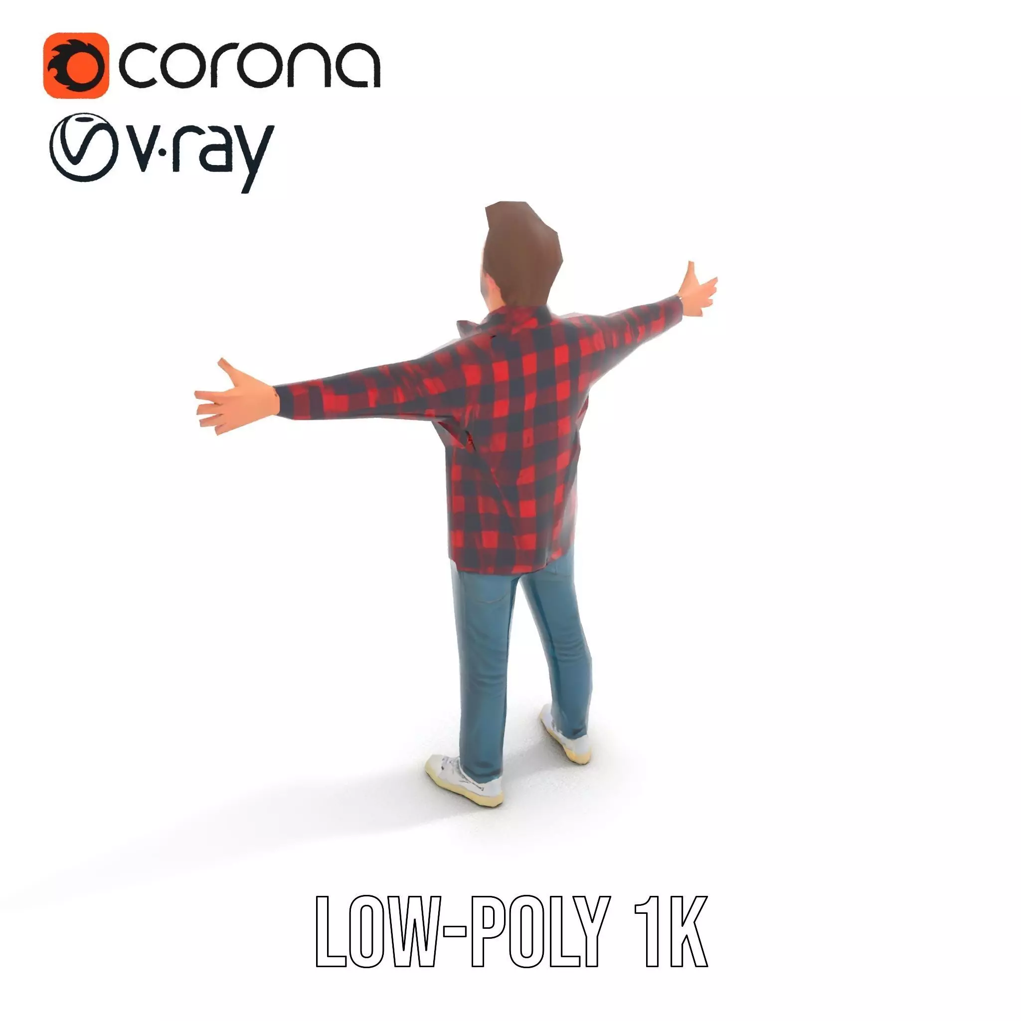 Casual Male Character with Plaid Shirt Model Pack Low-poly 3D model_7