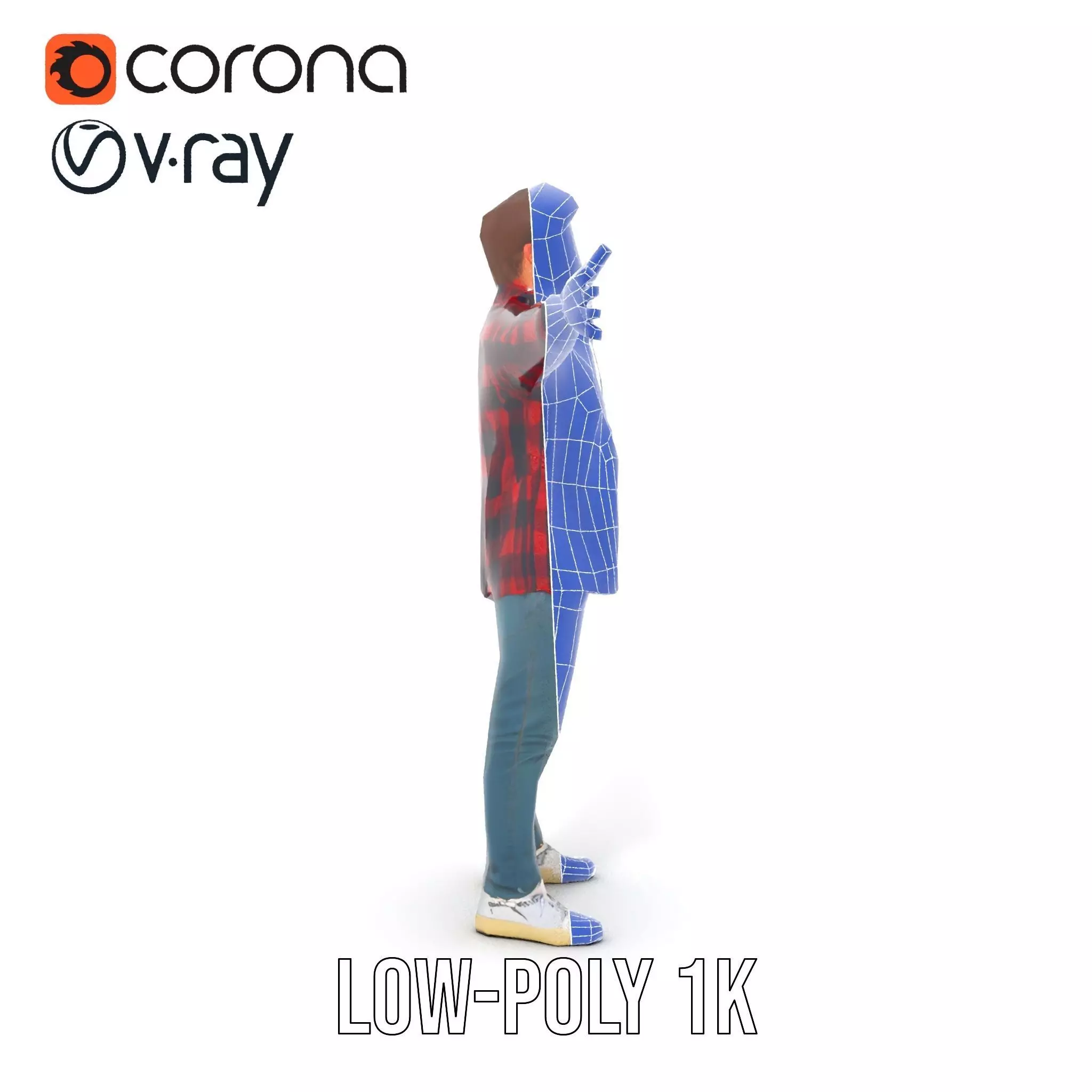 Casual Male Character with Plaid Shirt Model Pack Low-poly 3D model_30