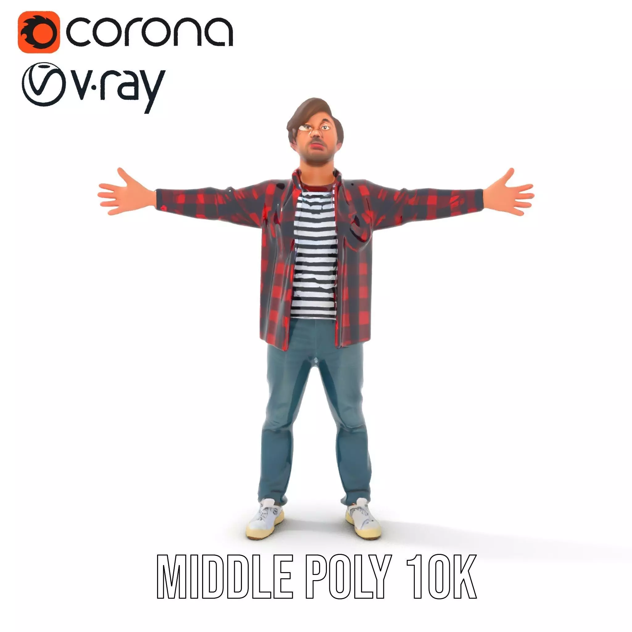 Casual Male Character with Plaid Shirt Model Pack Low-poly 3D model_5