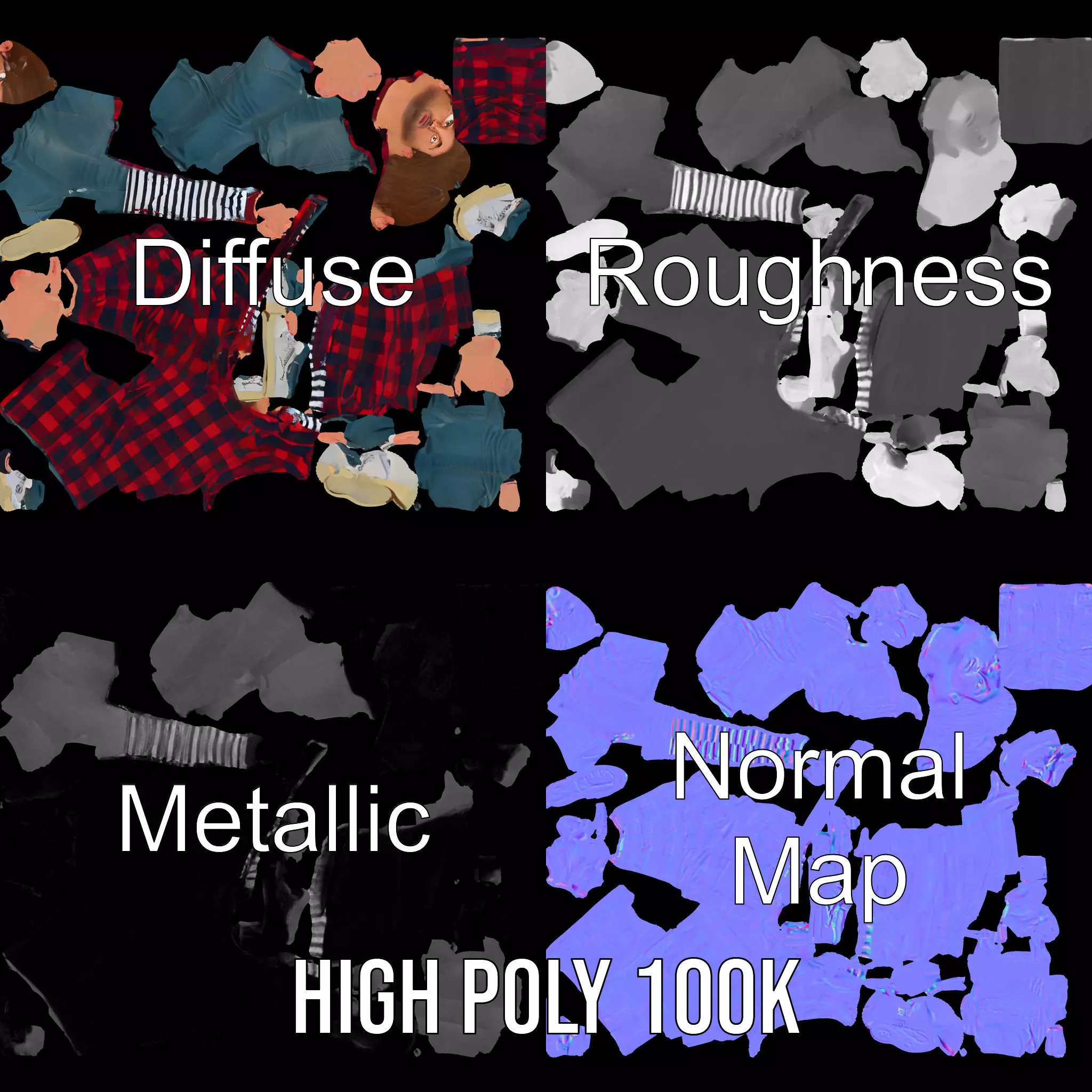 Casual Male Character with Plaid Shirt Model Pack Low-poly 3D model_3