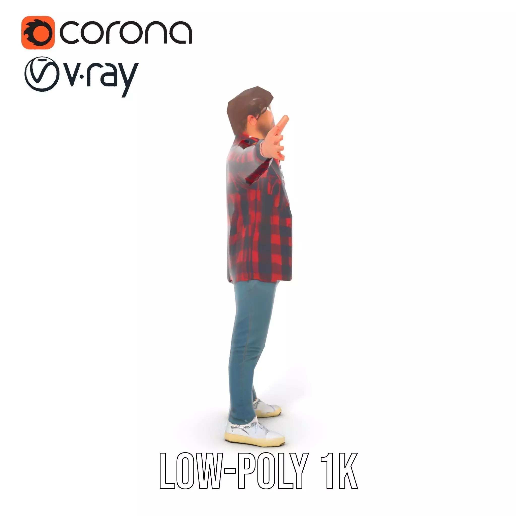 Casual Male Character with Plaid Shirt Model Pack Low-poly 3D model_24