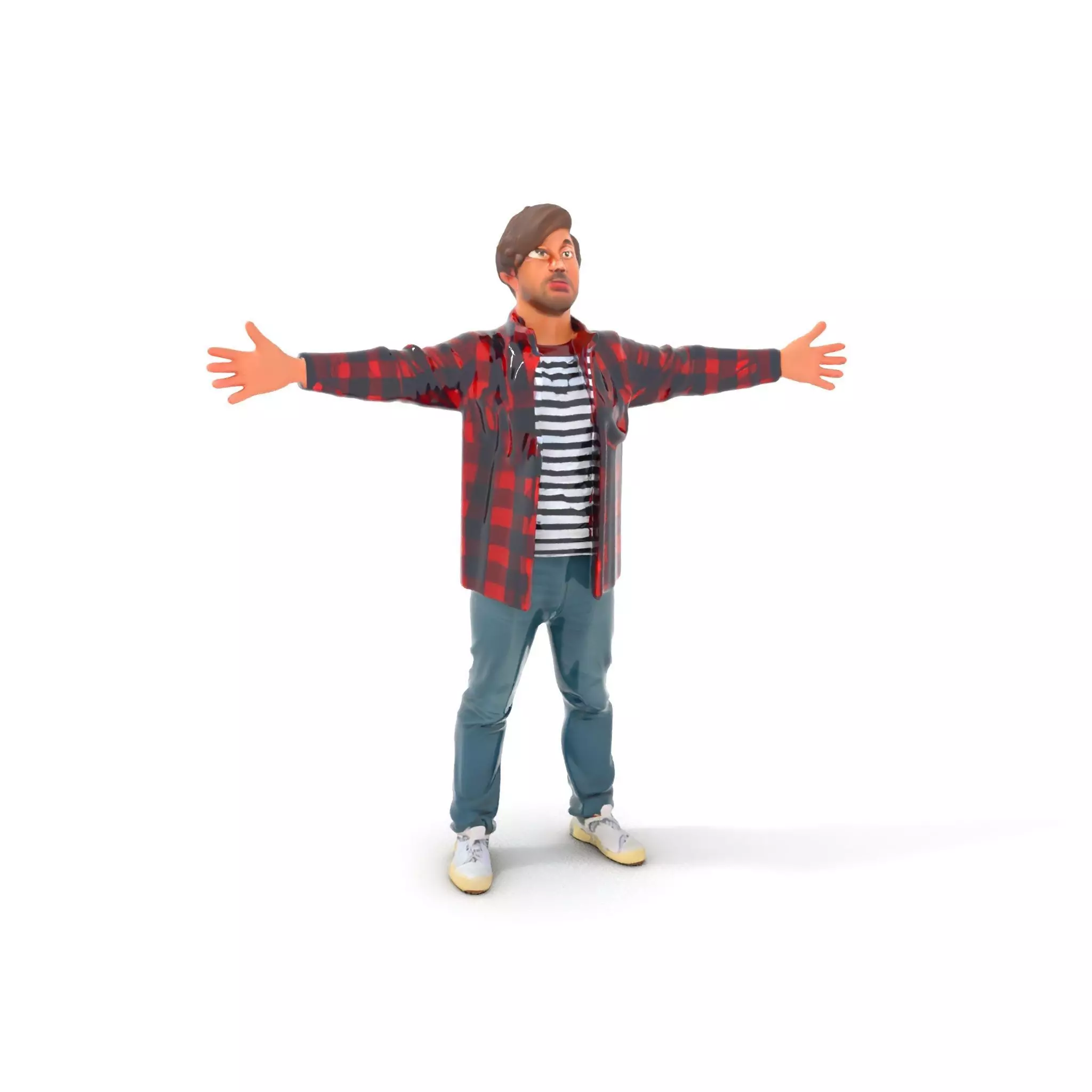 Casual Male Character with Plaid Shirt Model Pack Low-poly 3D model_0
