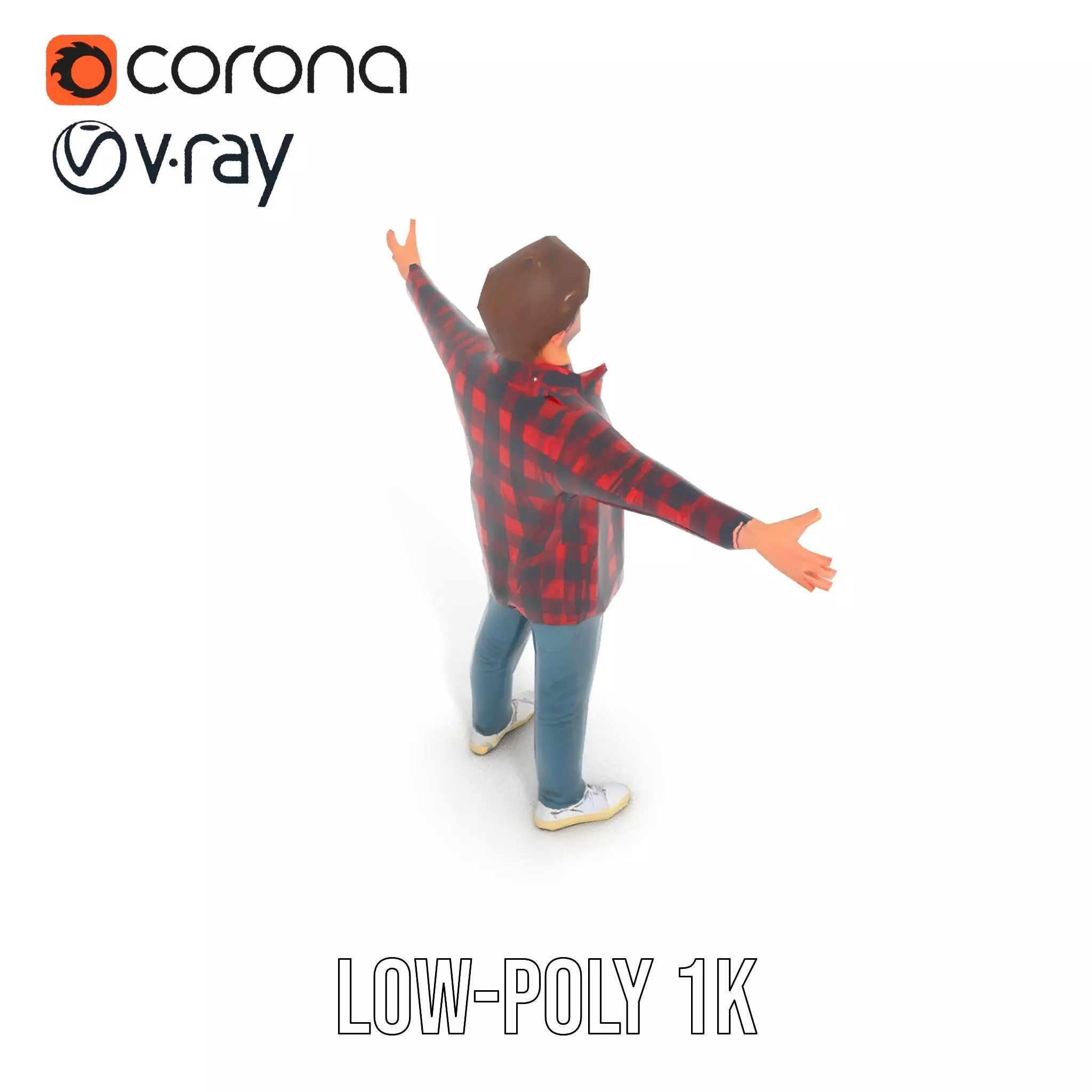 Casual Male Character with Plaid Shirt Model Pack Low-poly 3D model_13