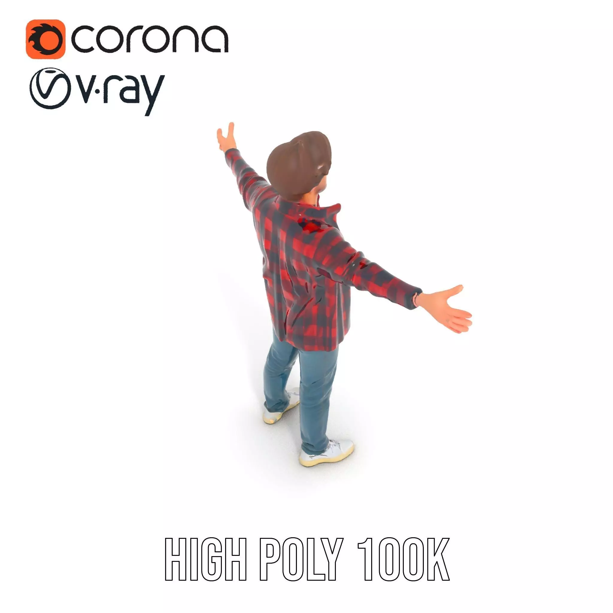 Casual Male Character with Plaid Shirt Model Pack Low-poly 3D model_8