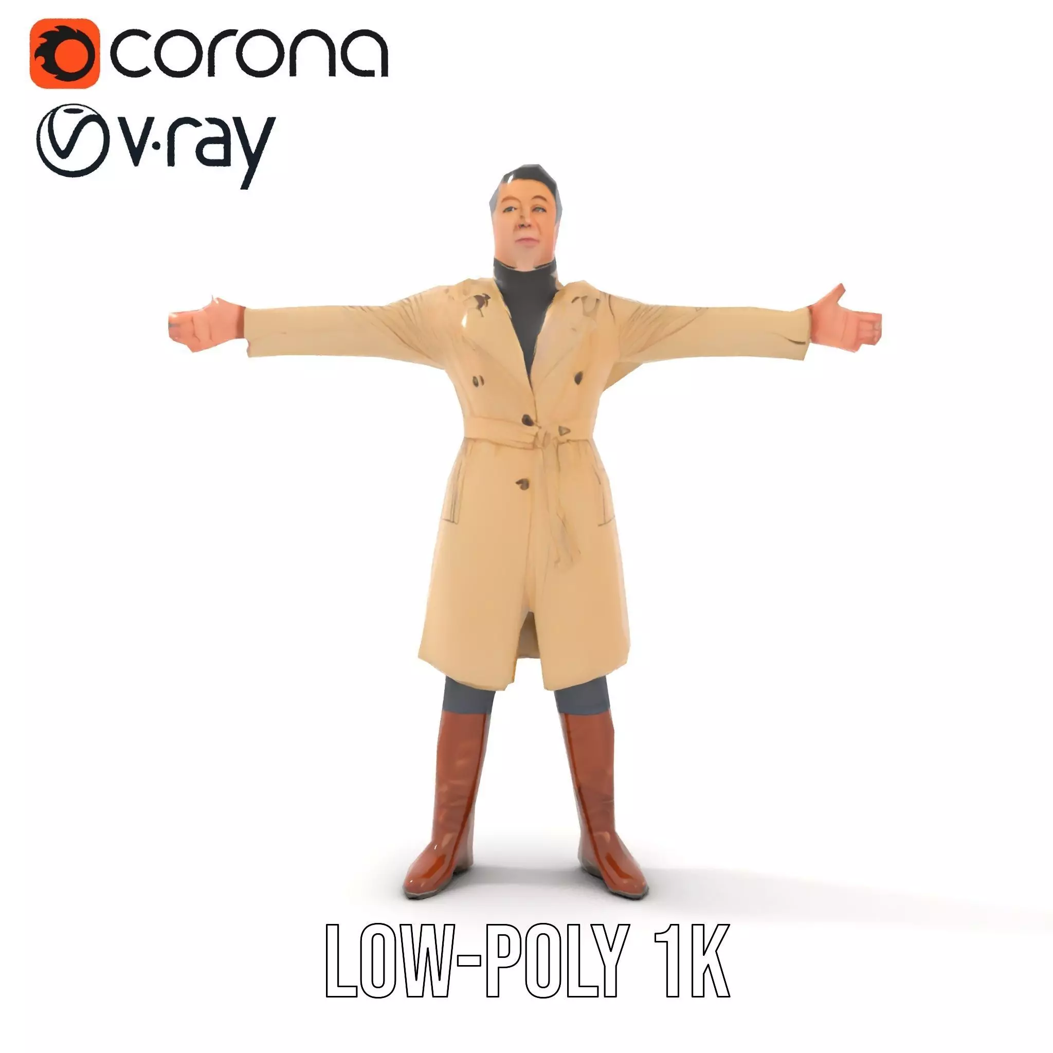 Trench Coat Character Model Pack with Multiple LODs Low-poly 3D model_18