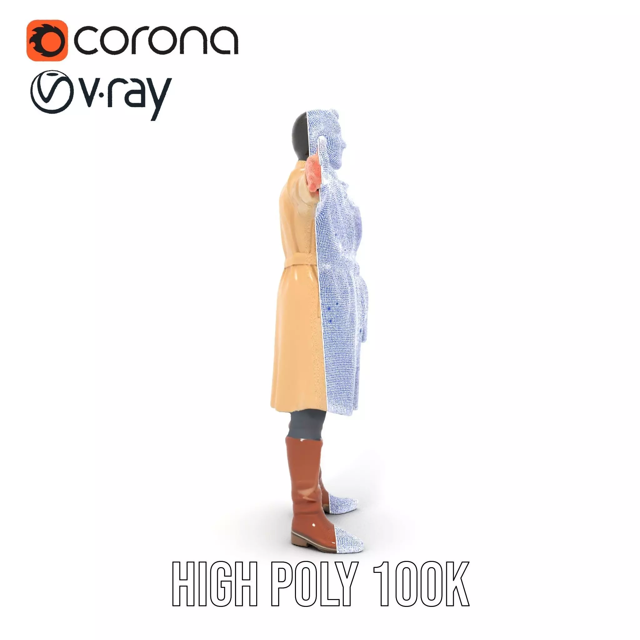 Trench Coat Character Model Pack with Multiple LODs Low-poly 3D model_25