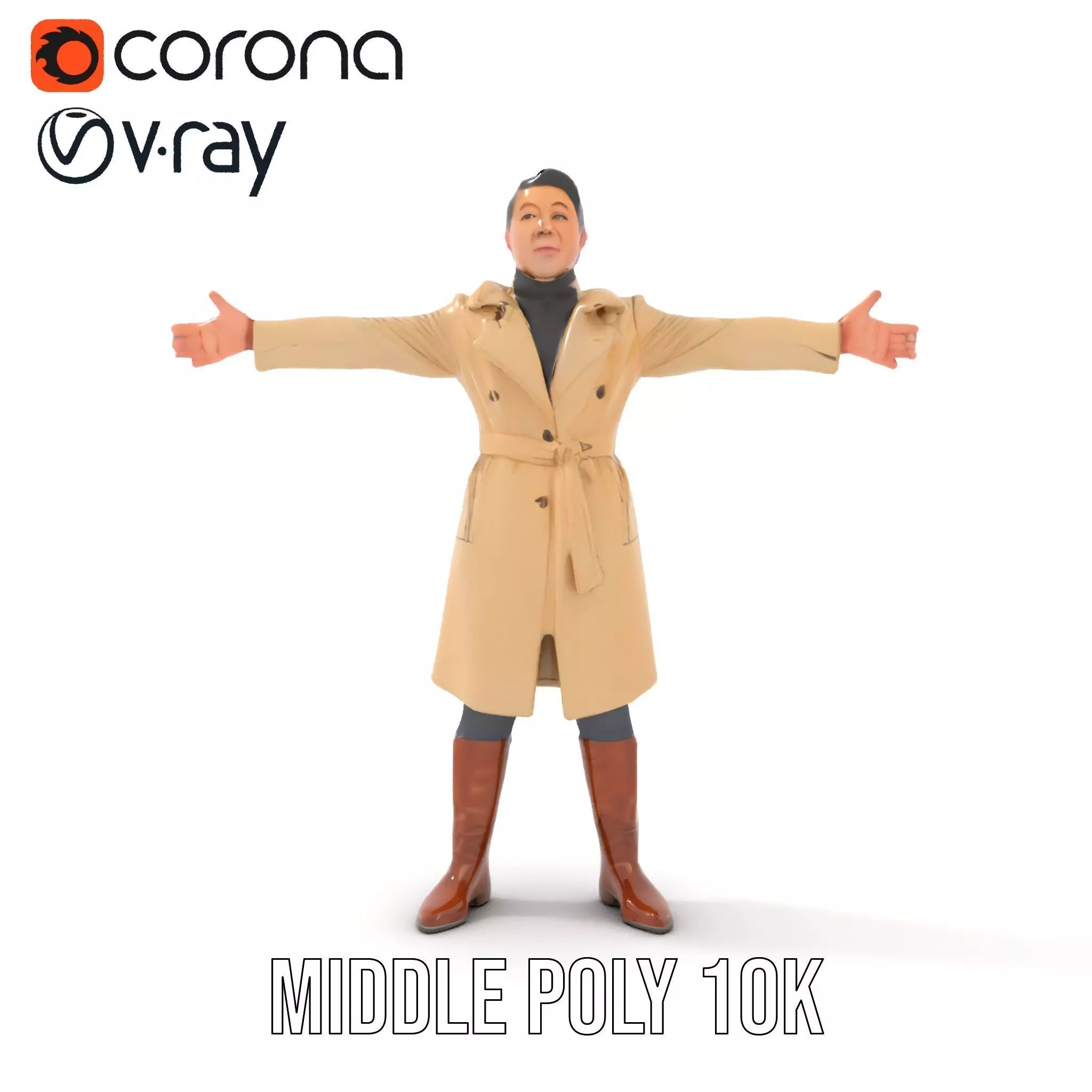 Trench Coat Character Model Pack with Multiple LODs Low-poly 3D model_14