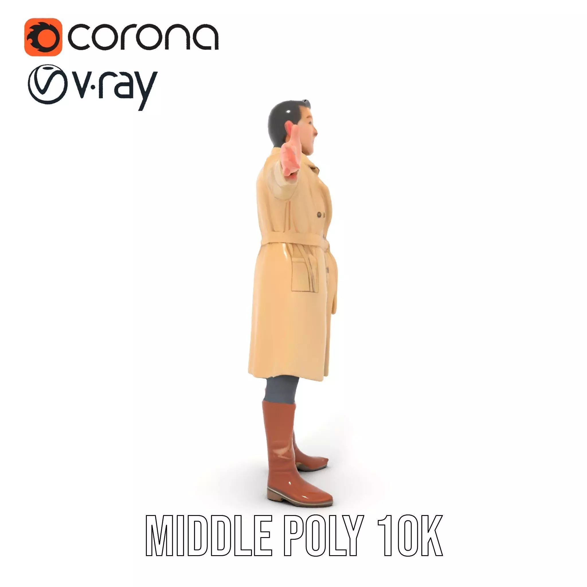Trench Coat Character Model Pack with Multiple LODs Low-poly 3D model_6