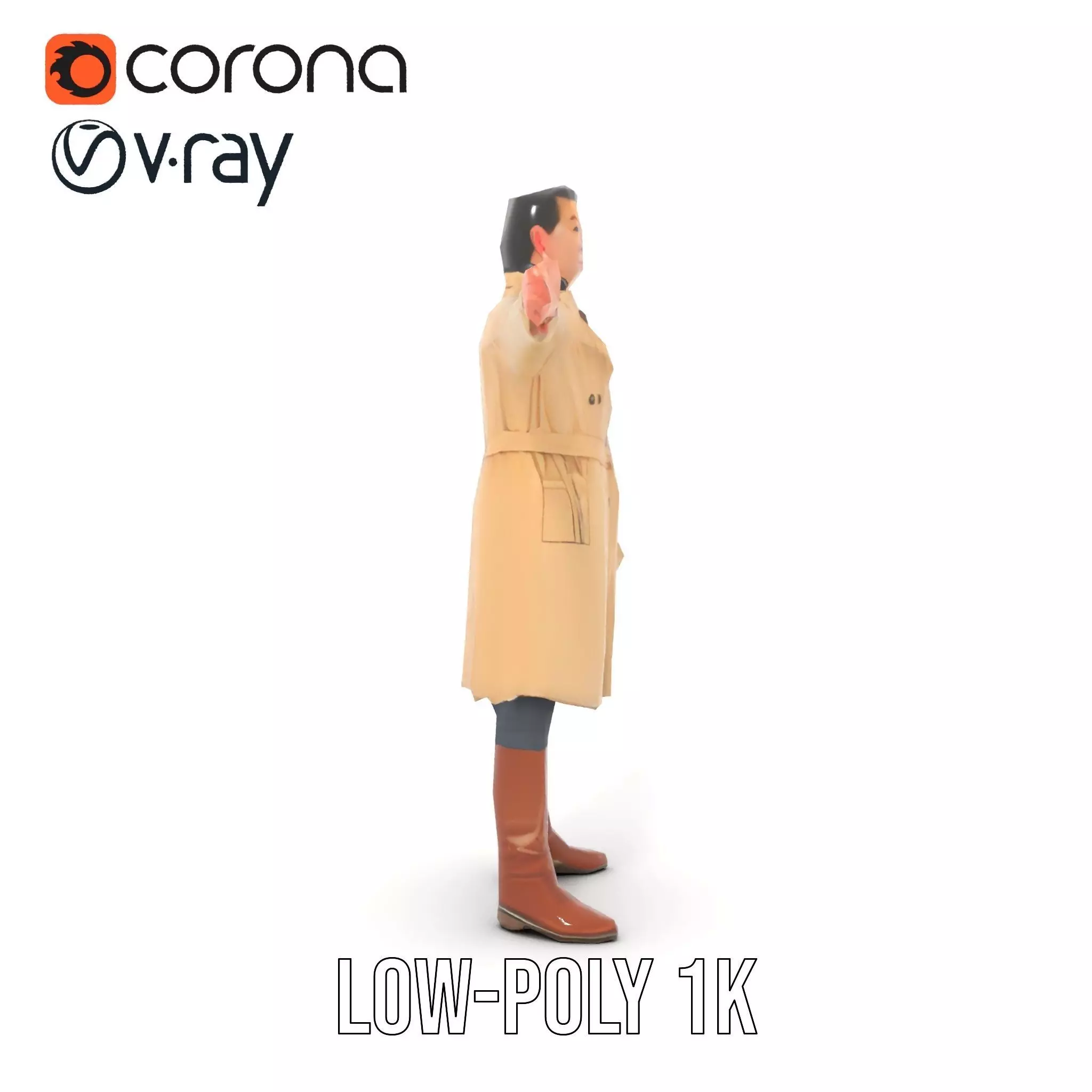 Trench Coat Character Model Pack with Multiple LODs Low-poly 3D model_13