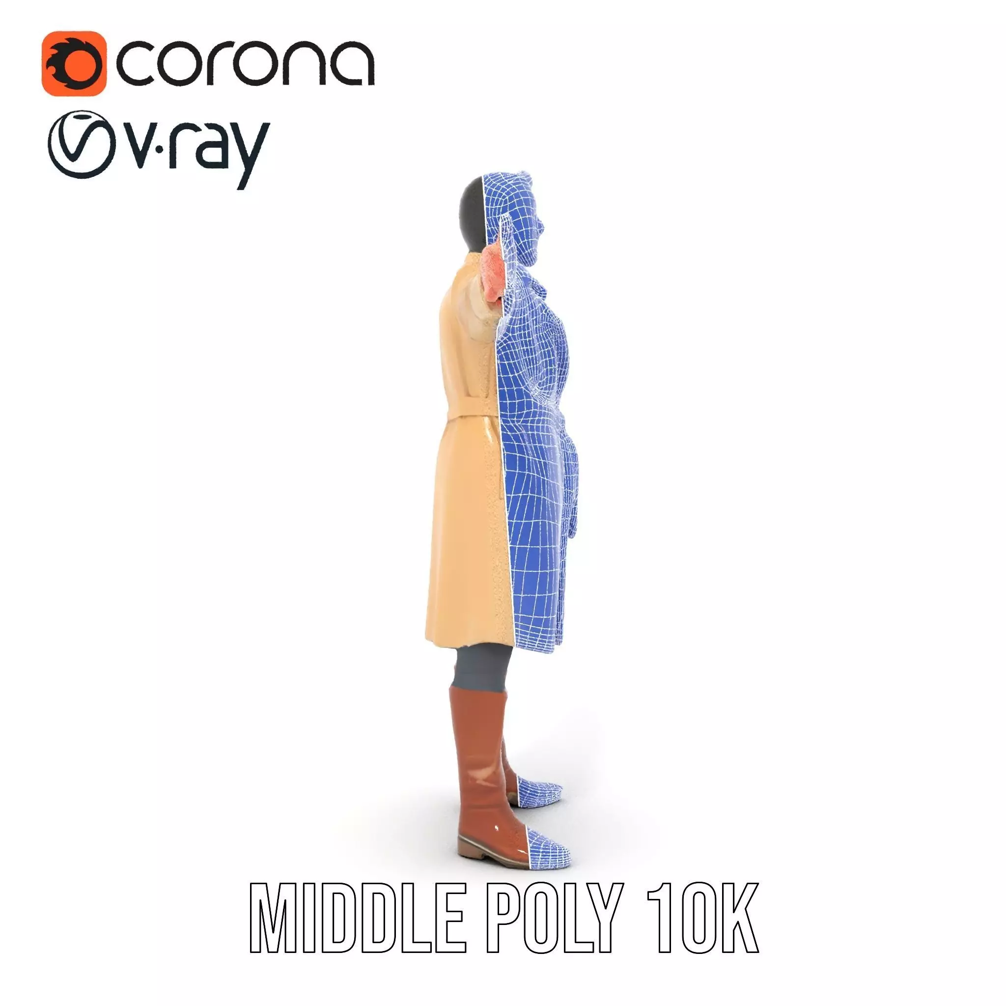 Trench Coat Character Model Pack with Multiple LODs Low-poly 3D model_20