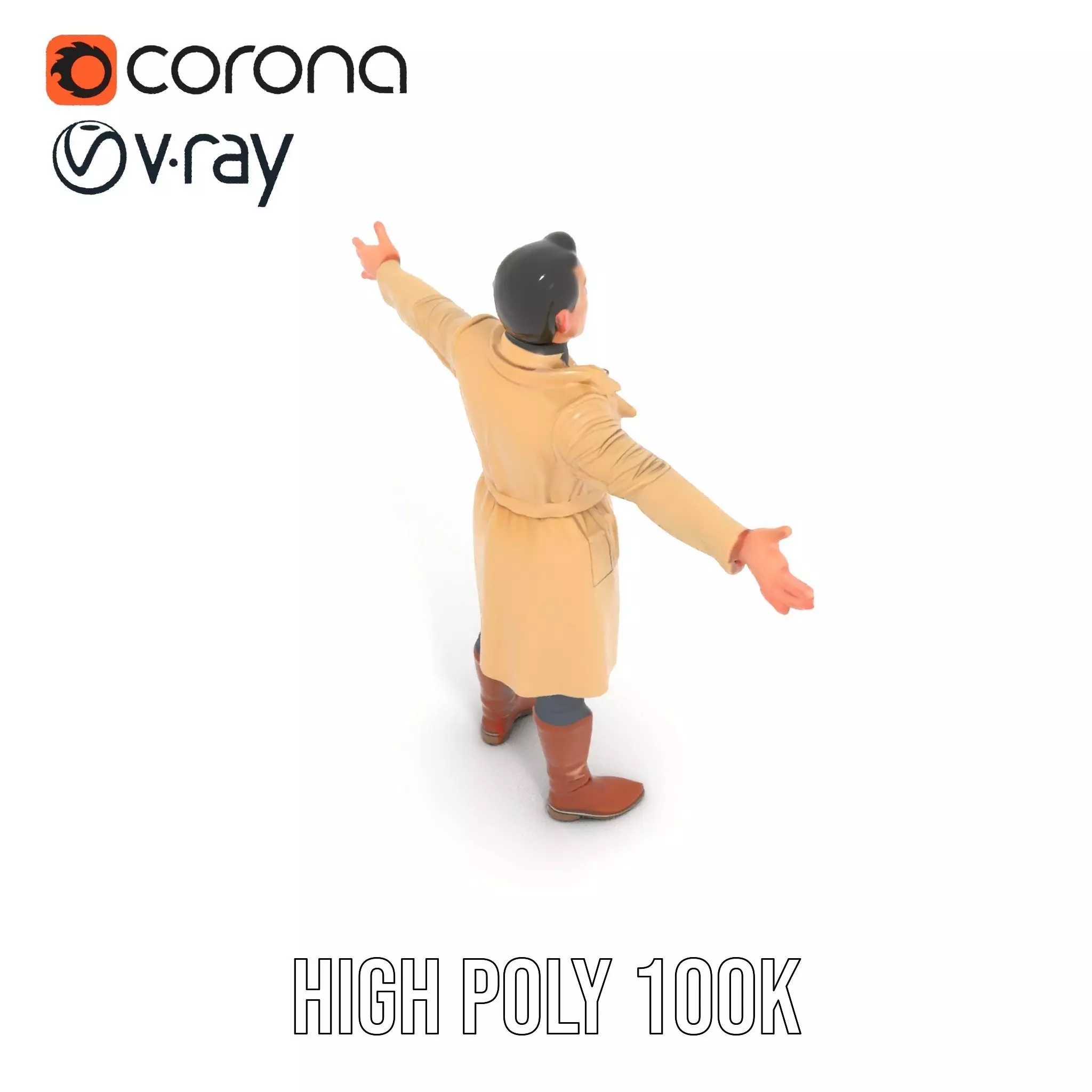 Trench Coat Character Model Pack with Multiple LODs Low-poly 3D model_22