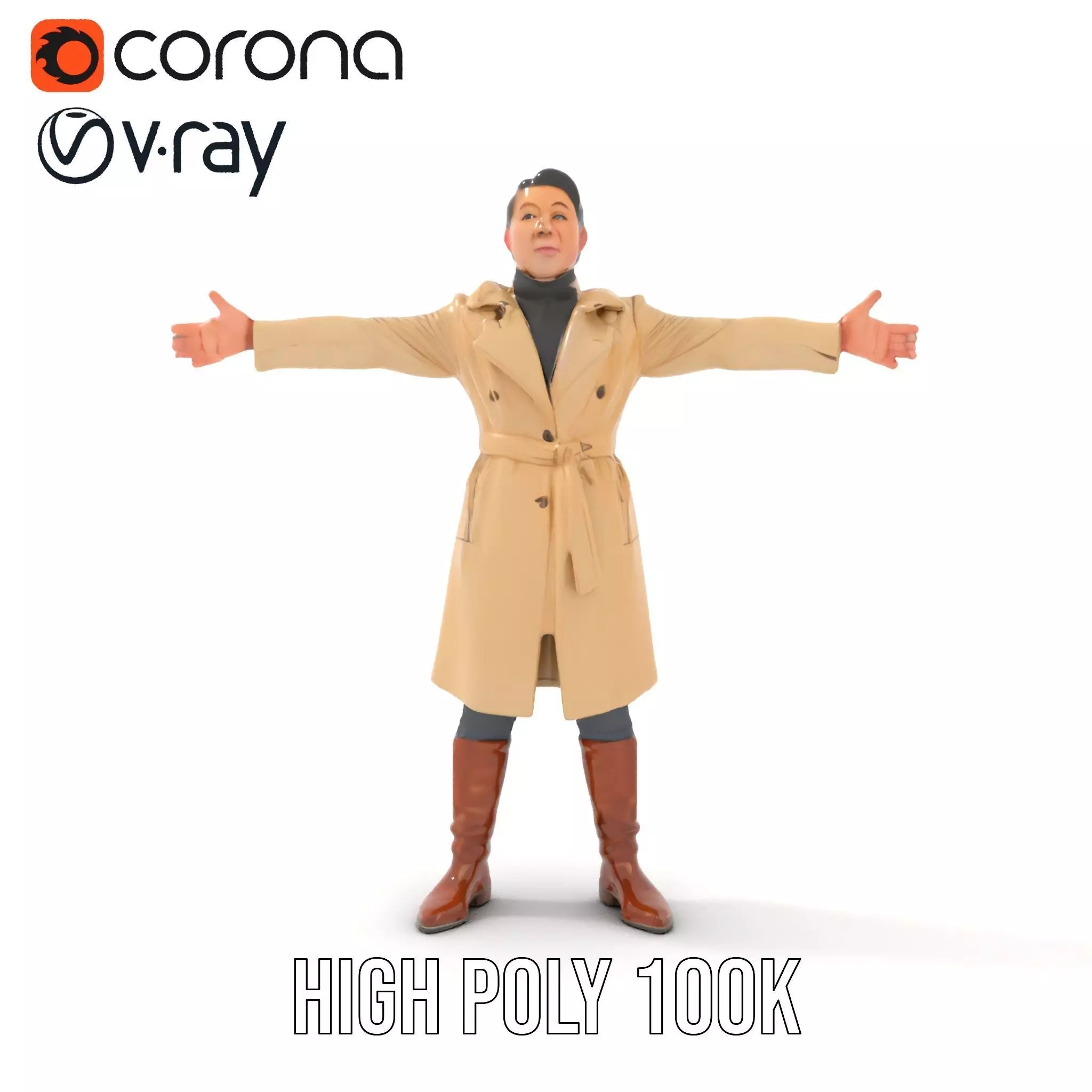 Trench Coat Character Model Pack with Multiple LODs Low-poly 3D model_32