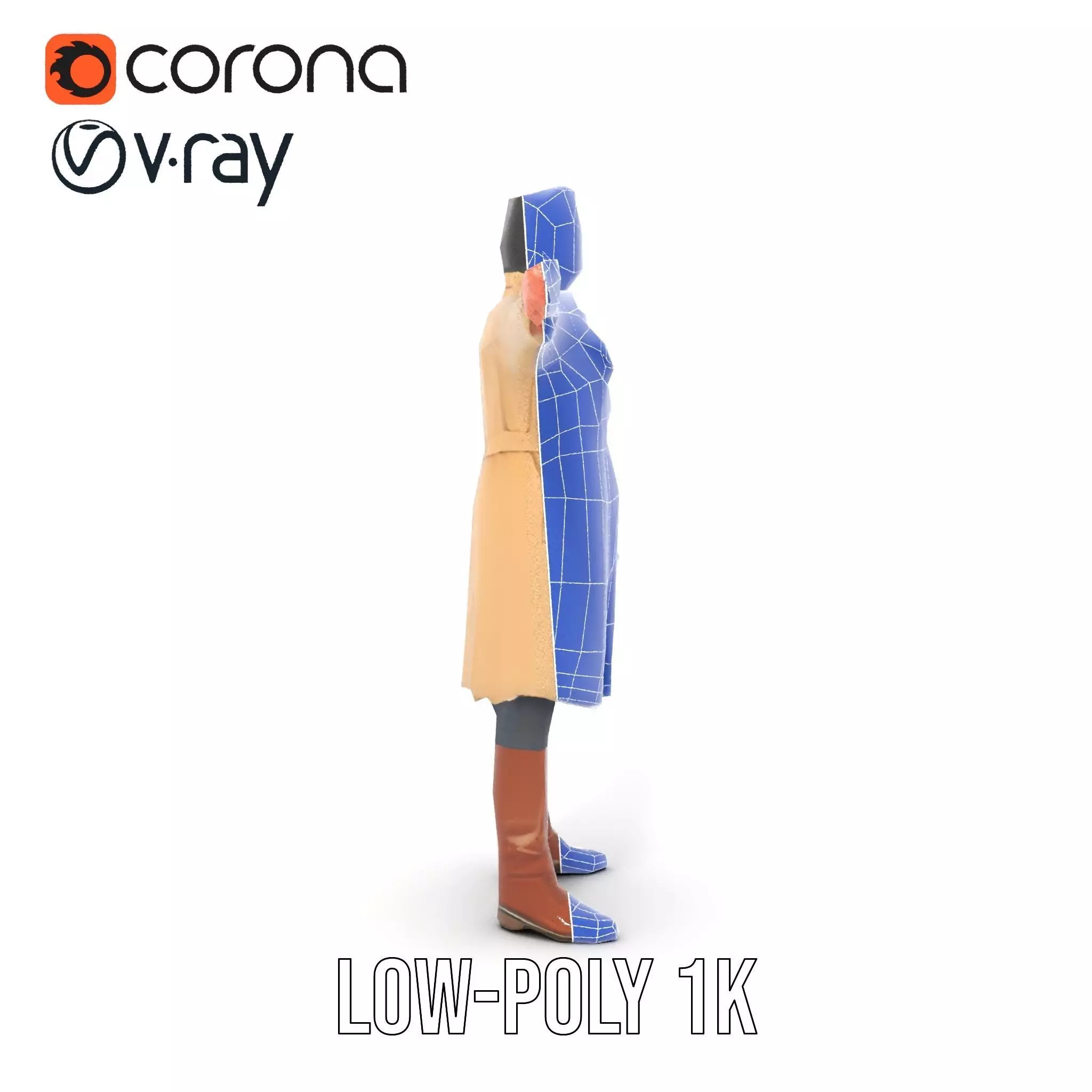 Trench Coat Character Model Pack with Multiple LODs Low-poly 3D model_10