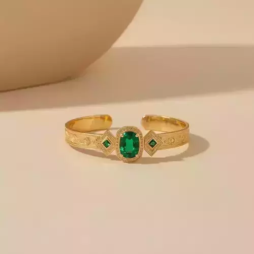 Emerald Majesty Royal Gold Cuff Bracelet