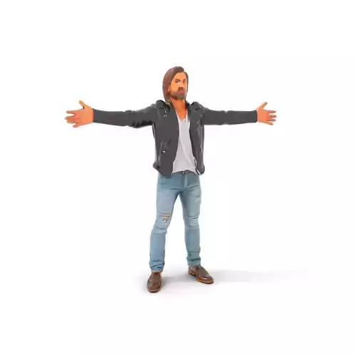 Casual Male Model Pack with Leather Jacket and Jeans