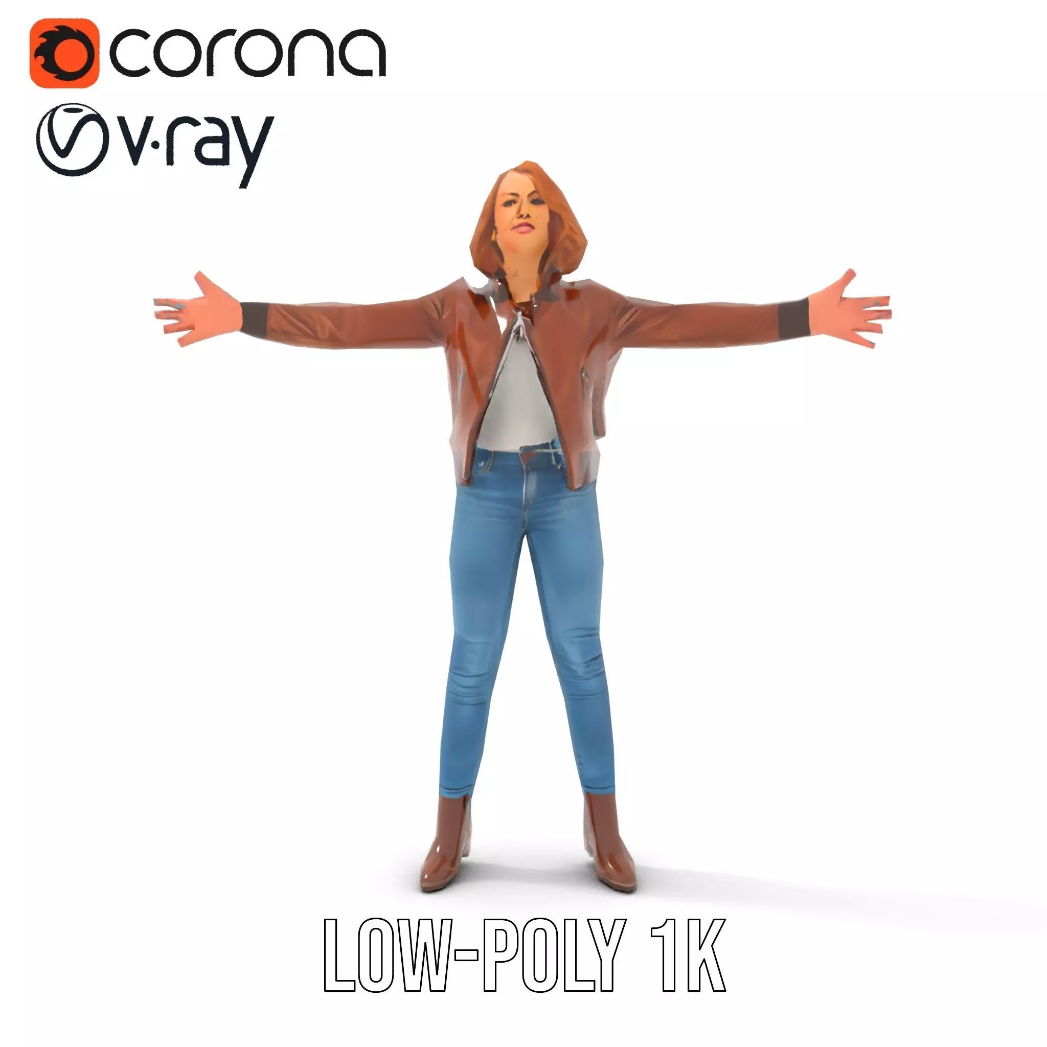 Casual Female Outfit Model Pack with Leather Jacket Low-poly 3D model_8