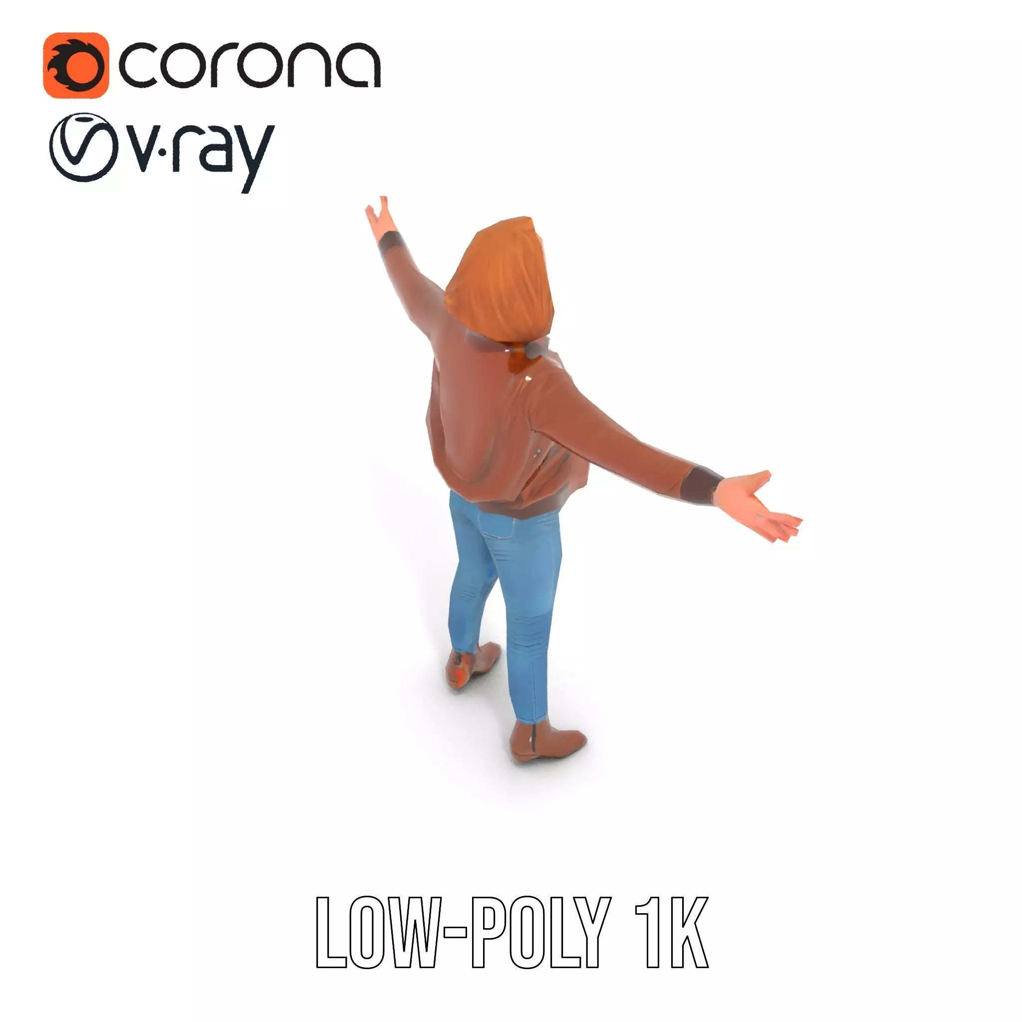 Casual Female Outfit Model Pack with Leather Jacket Low-poly 3D model_19